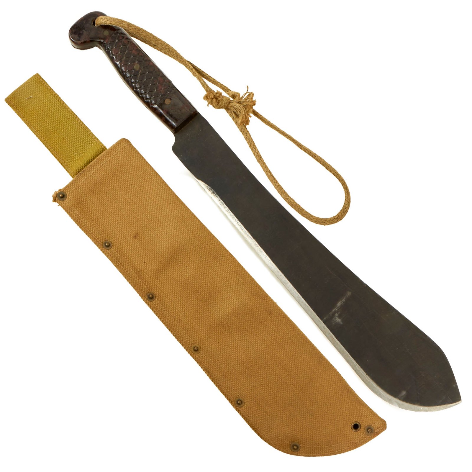 Buy Original Scarce Australian WWII 15” Machete with Plastic Handles and Canvas Sheath - Dated 1944 | Original Firearms Antique For Sale