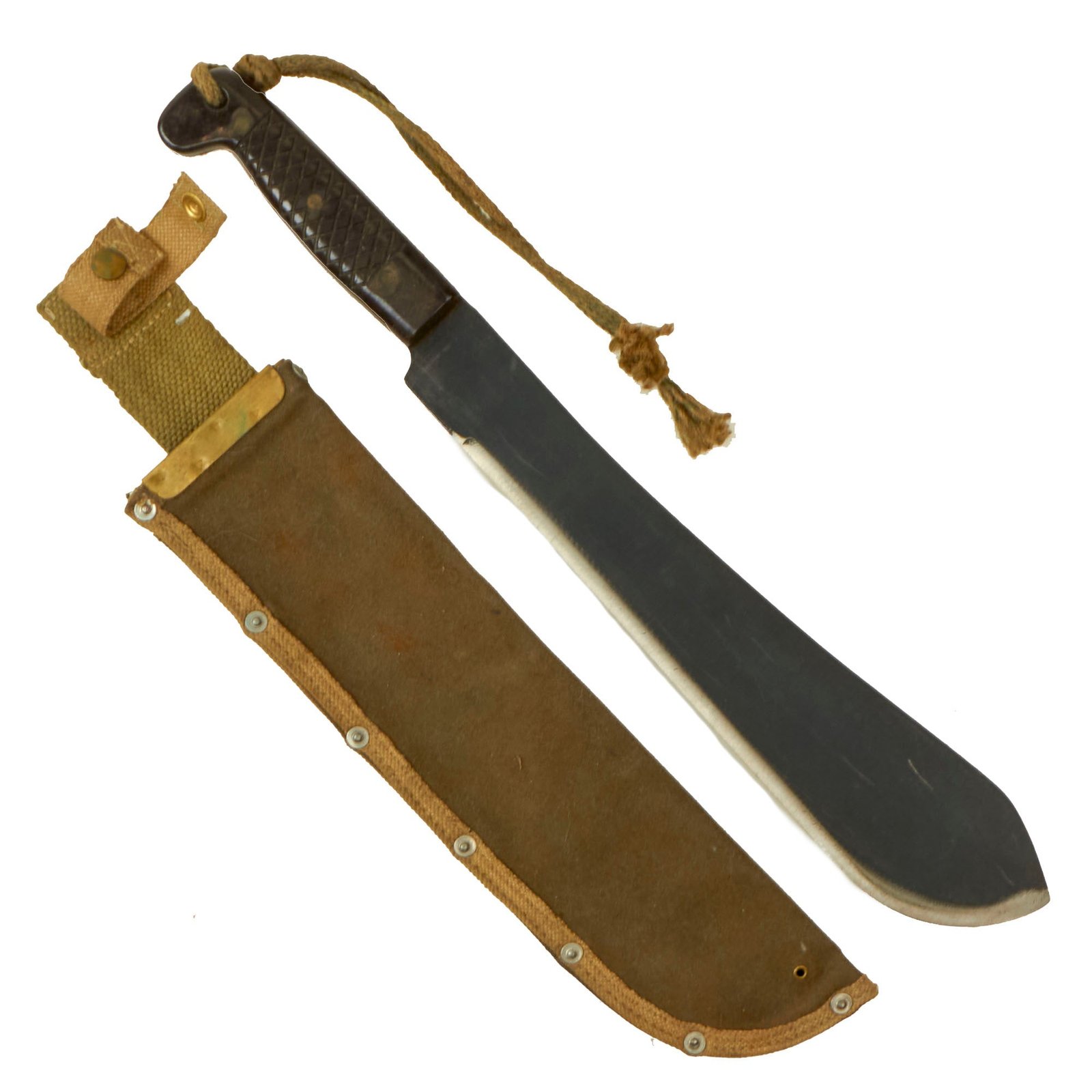 Buy Original Scarce Australian WWII 15” Machete with Plastic Handles and Canvas Sheath - Dated 1944 | Original Firearms Antique For Sale