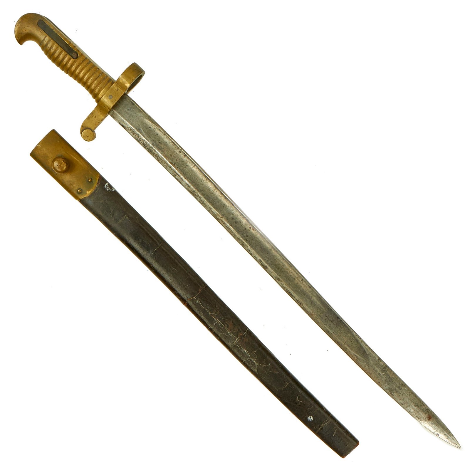 Buy Original U.S. Civil War Model 1863 Remington Zouave Brass Hilted Bayonet with Partial Scabbard | Original Firearms Antique For Sale