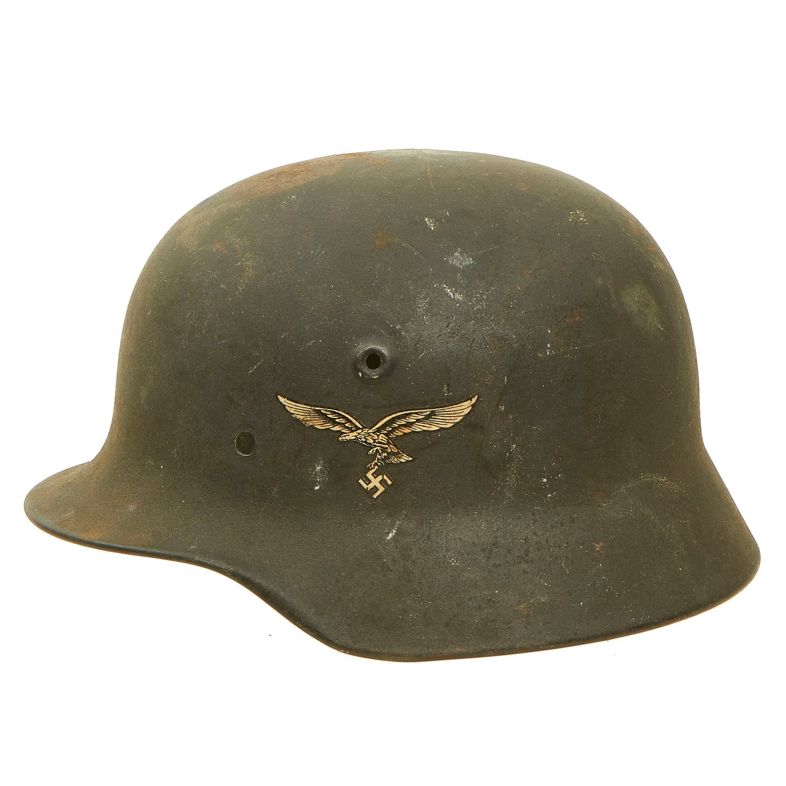 Buy Original German WWII Luftwaffe M40 Single Decal Helmet Shell with Textured Paint - Stamped Q62 | Original Firearms Antique For Sale