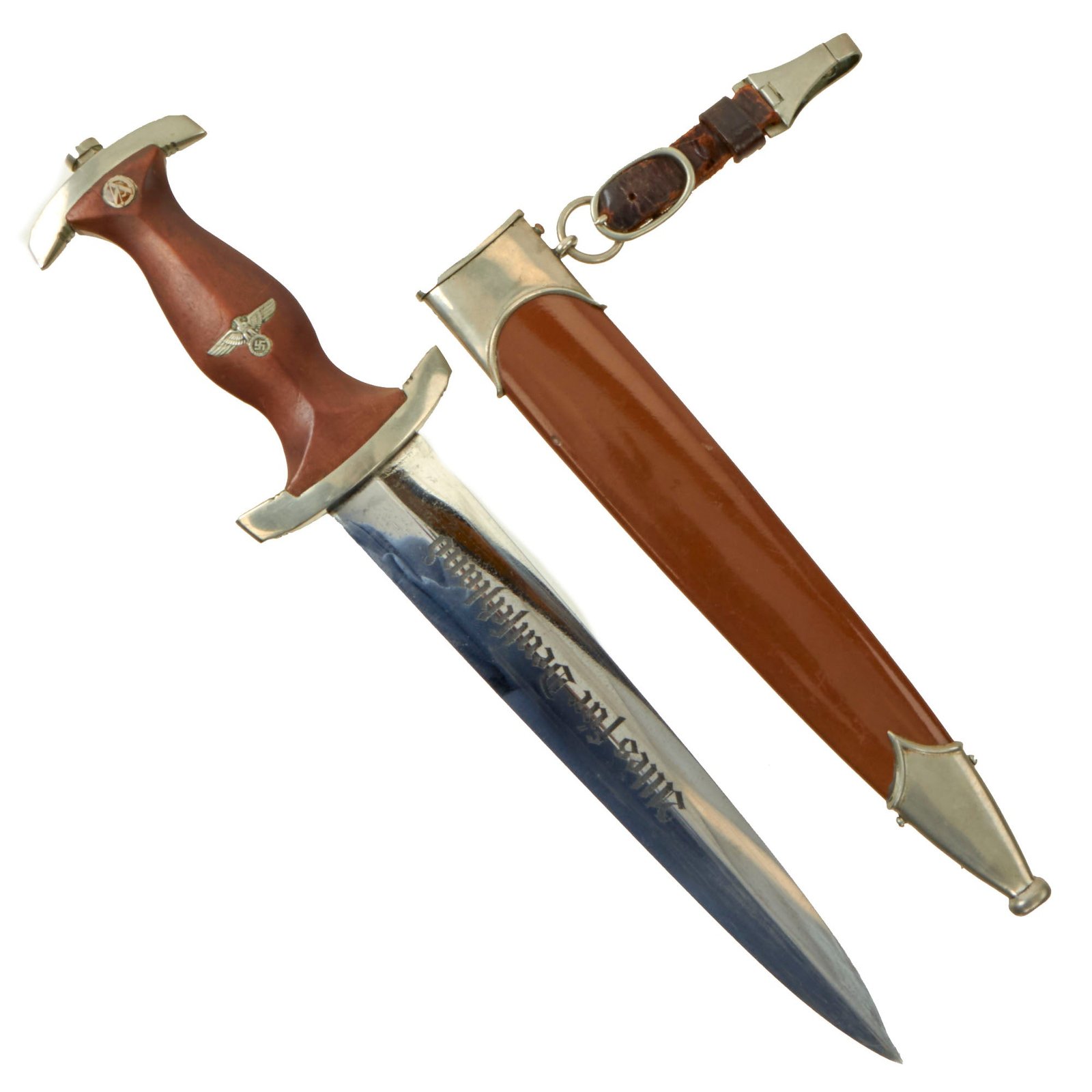 Buy Original German Early WWII SA Dagger by Rare Maker Hermann Konejung A.-G. with Repainted Scabbard & Belt Hanger | Original Firearms Antique For Sale