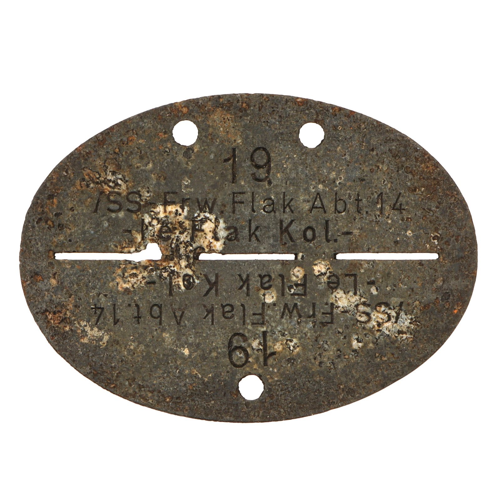 Original German WWII SS Identity Disc Dog Tag - 14th Waffen Grenadier 1st SS Galician Division Flak Detachment - No. 19
