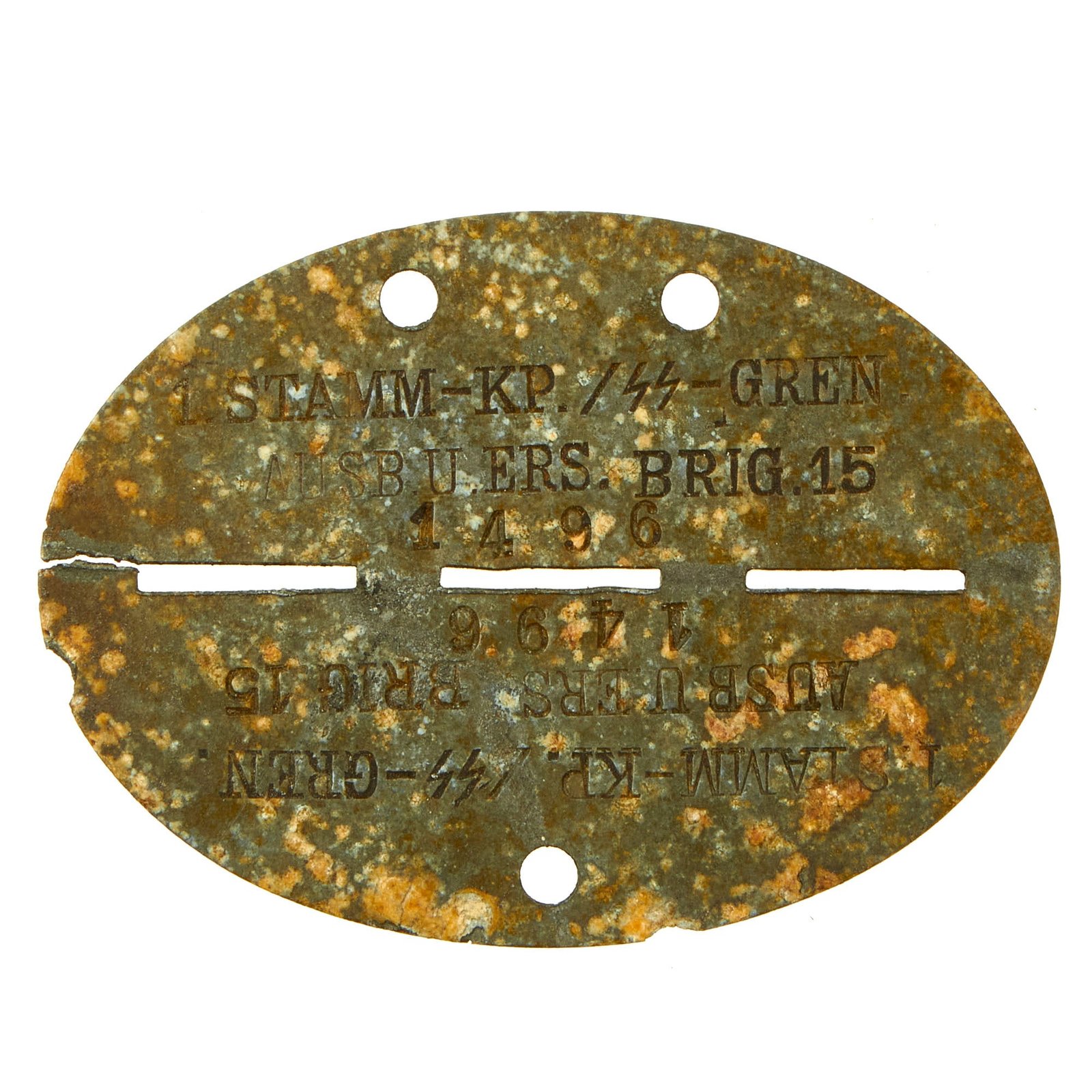 Buy Original German WWII SS Identity Disc Dog Tag - 15th Waffen SS Grenadier Division (1st Latvian) - No. 1496 | Original Firearms Antique For Sale