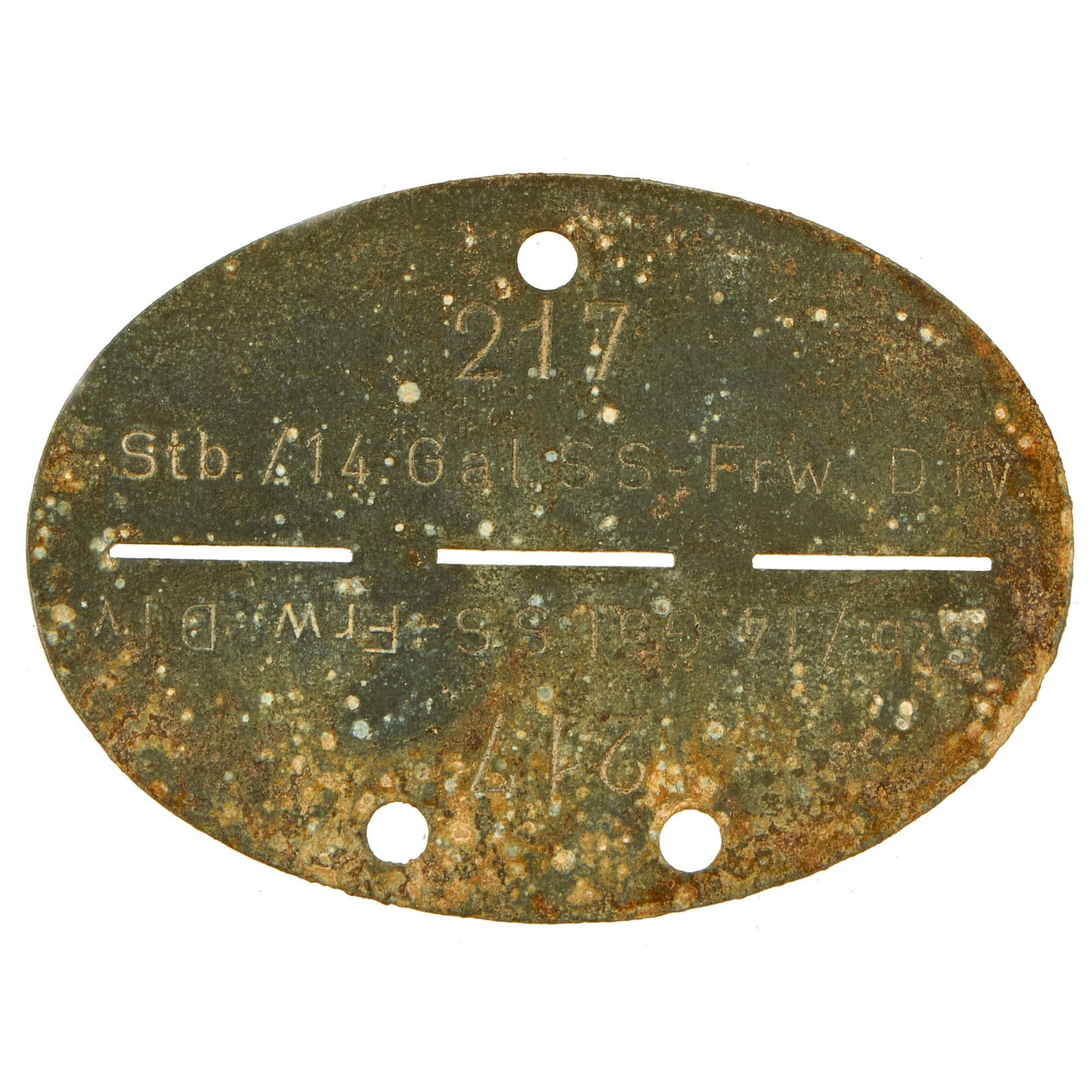 Buy Original German WWII SS Identity Disc Dog Tag - 14th Waffen Grenadier 1st SS Galician Division - No. 217 | Original Firearms Antique For Sale