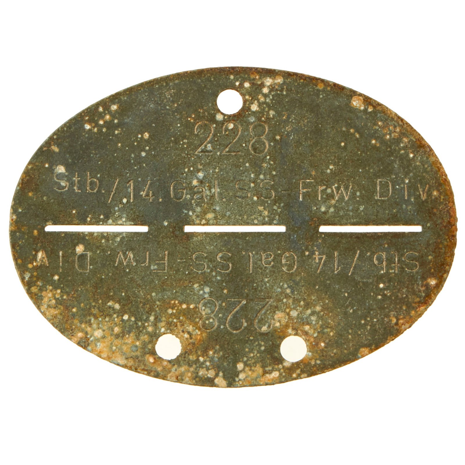 Buy Original German WWII SS Identity Disc Dog Tag - 14th Waffen Grenadier 1st SS Galician Division - No. 228 | Original Firearms Antique For Sale