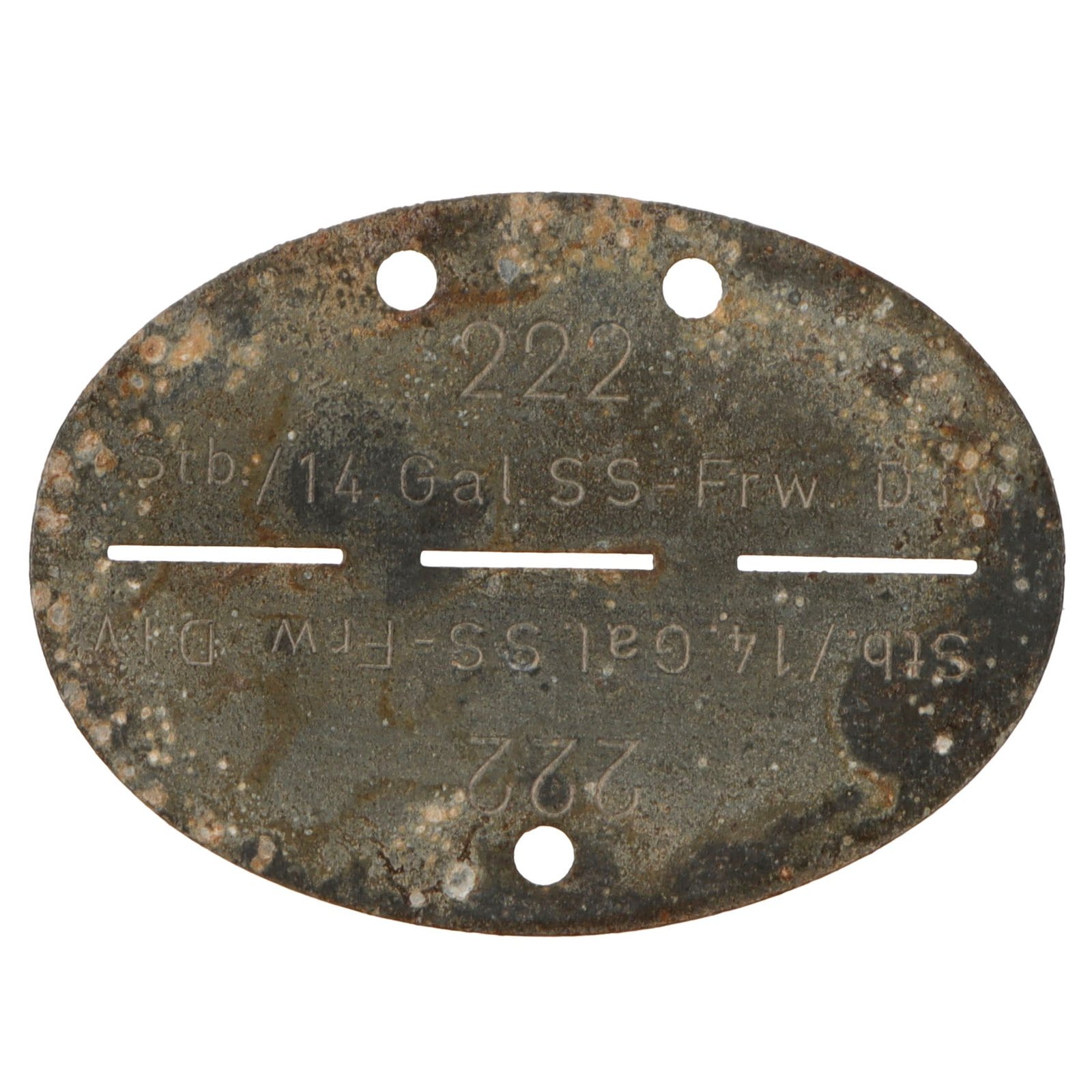 Original German WWII SS Identity Disc Dog Tag - 14th Waffen Grenadier 1st SS Galician Division - No. 222