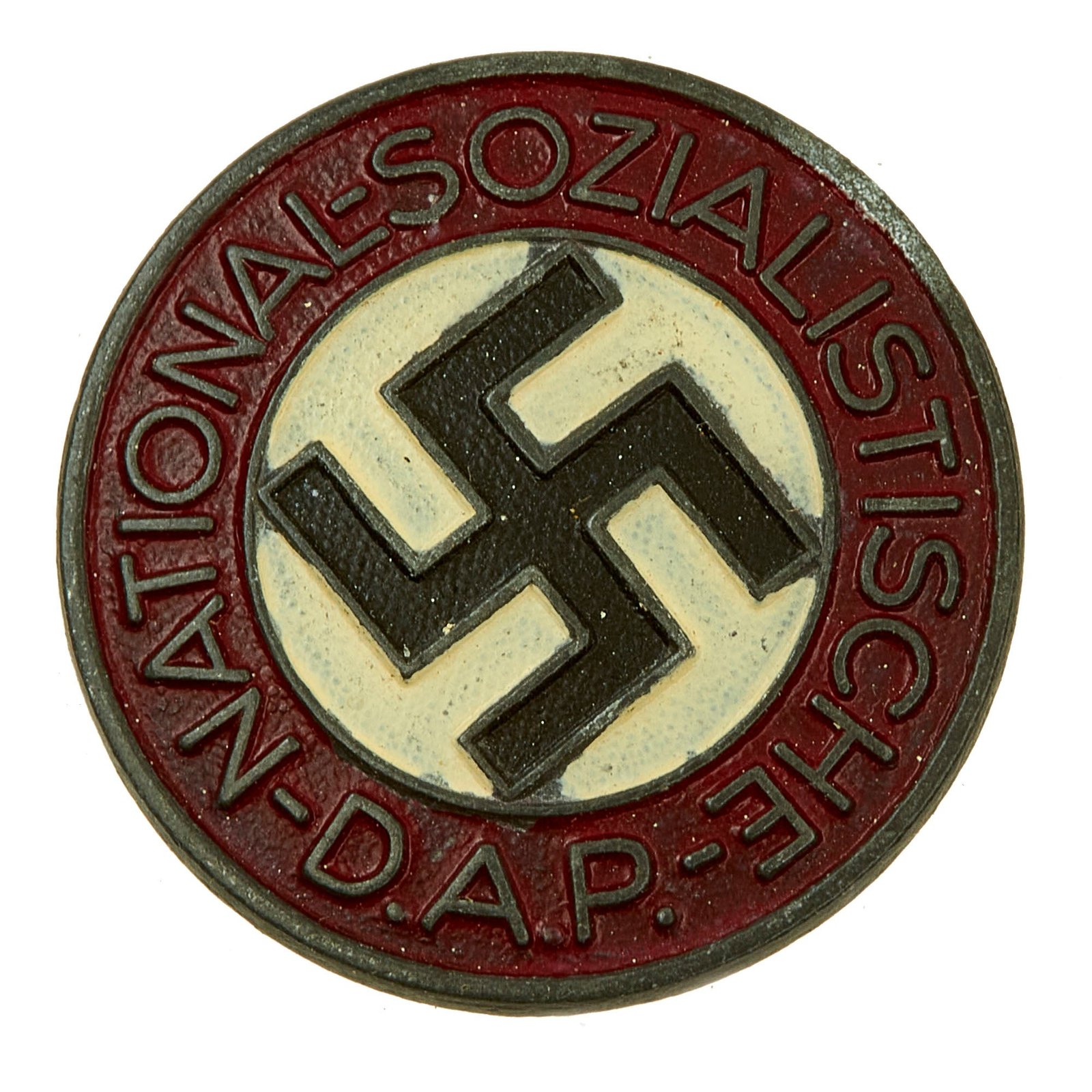 Buy Original German WWII NSDAP Party Late War Painted Membership Badge by Carl Poellath of Schrobenhausen - RZM M1/103 | Original Firearms Antique For Sale
