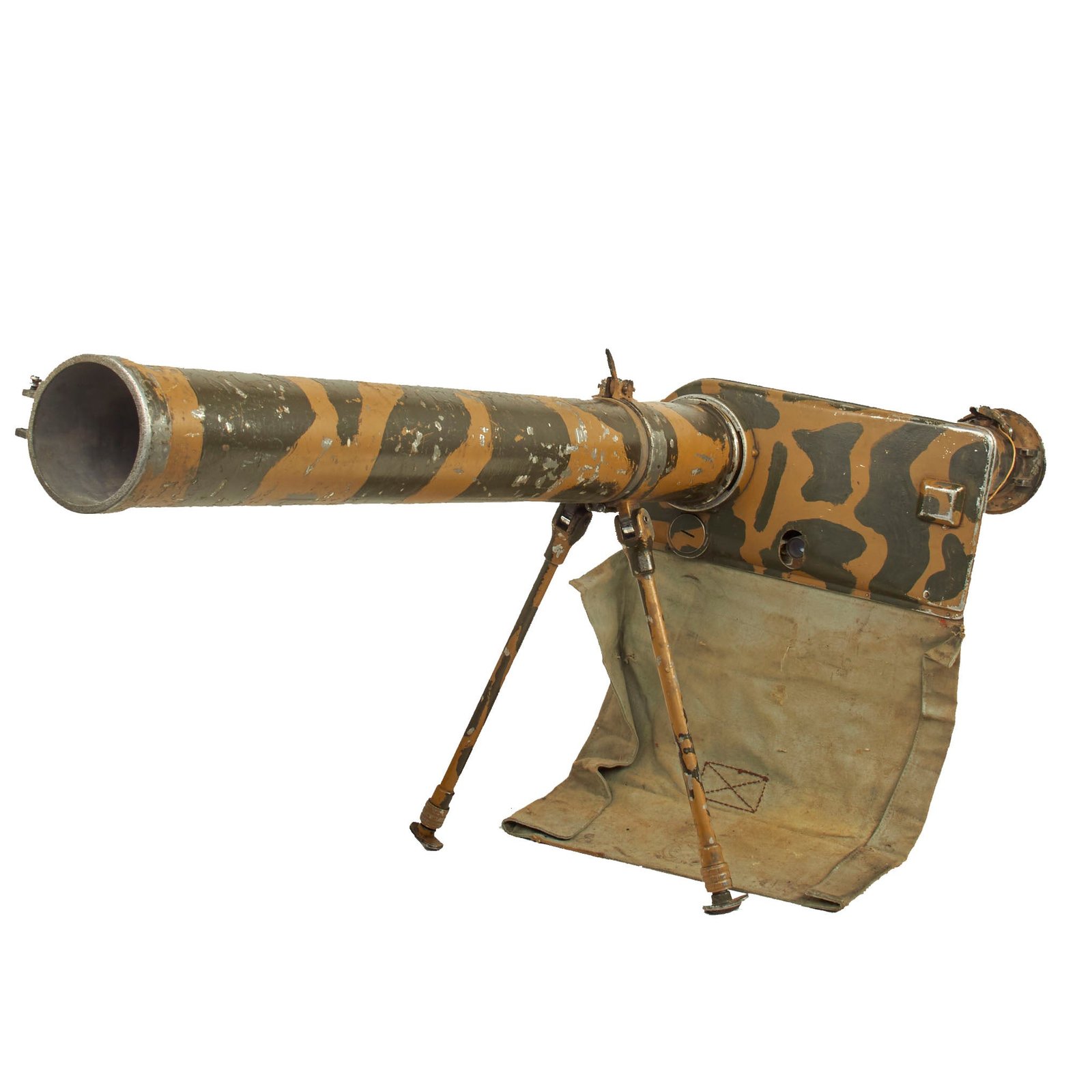 Buy Original Spanish Inert Camouflage Painted 88.9mm Instalaza M65 Bazooka Anti-Tank Launcher with Canvas Face Shield | Original Firearms Antique For Sale