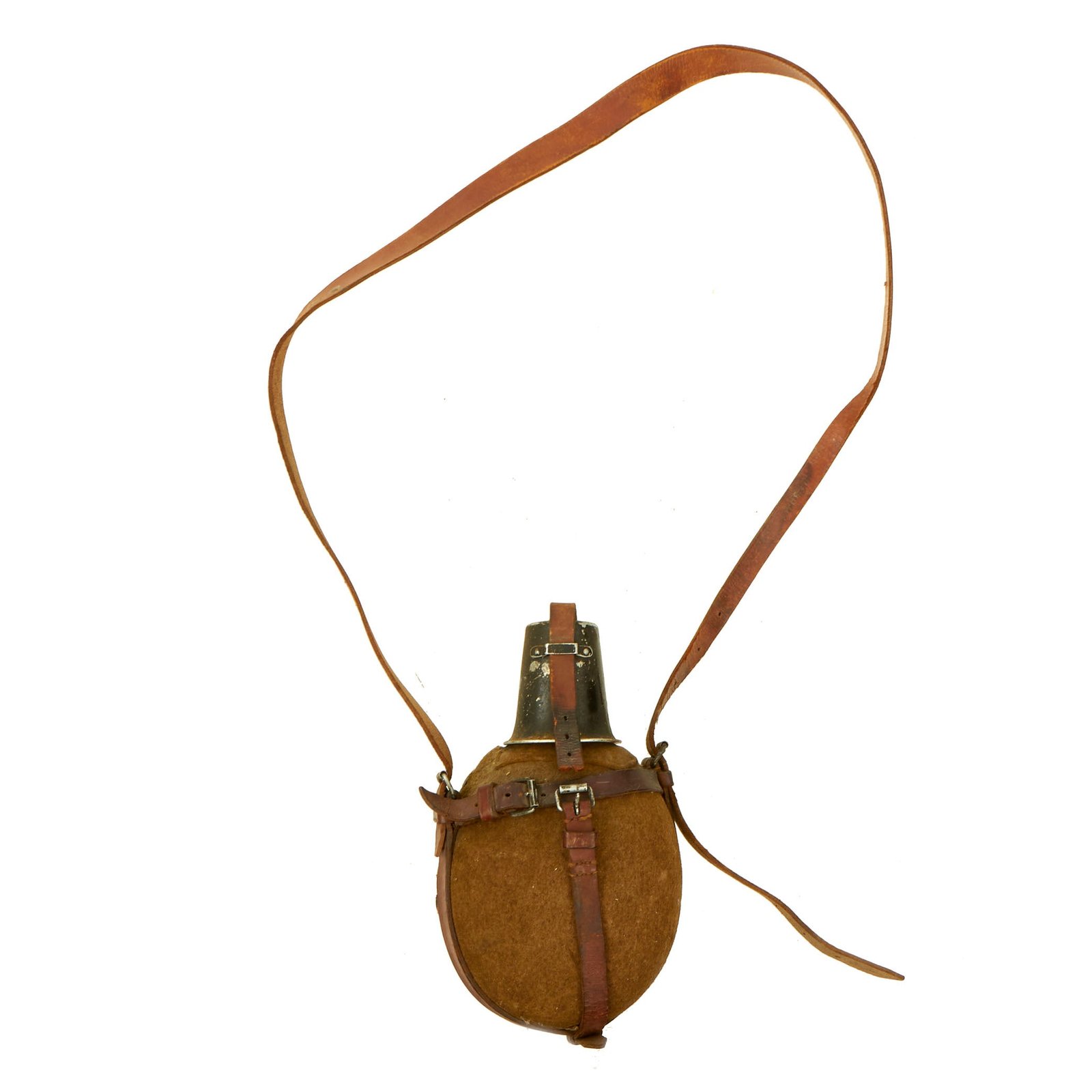 Buy Original German Pre-WWII Large Medic Aluminum M31 Canteen with Aluminum Cup & Brown Leather Harness | Original Firearms Antique For Sale