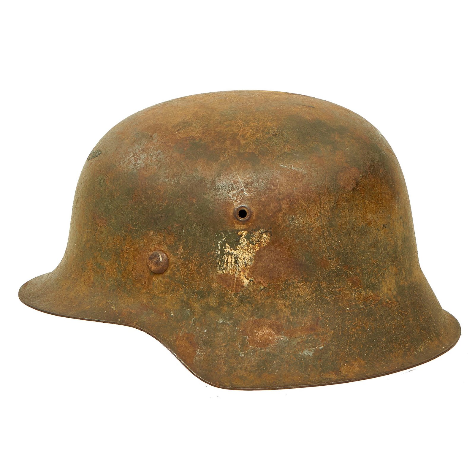 Buy Original German WWII Battlefield Pickup M42 Single Decal Army Heer Helmet with Relic Liner & Chinstrap - ET64 | Original Firearms Antique For Sale