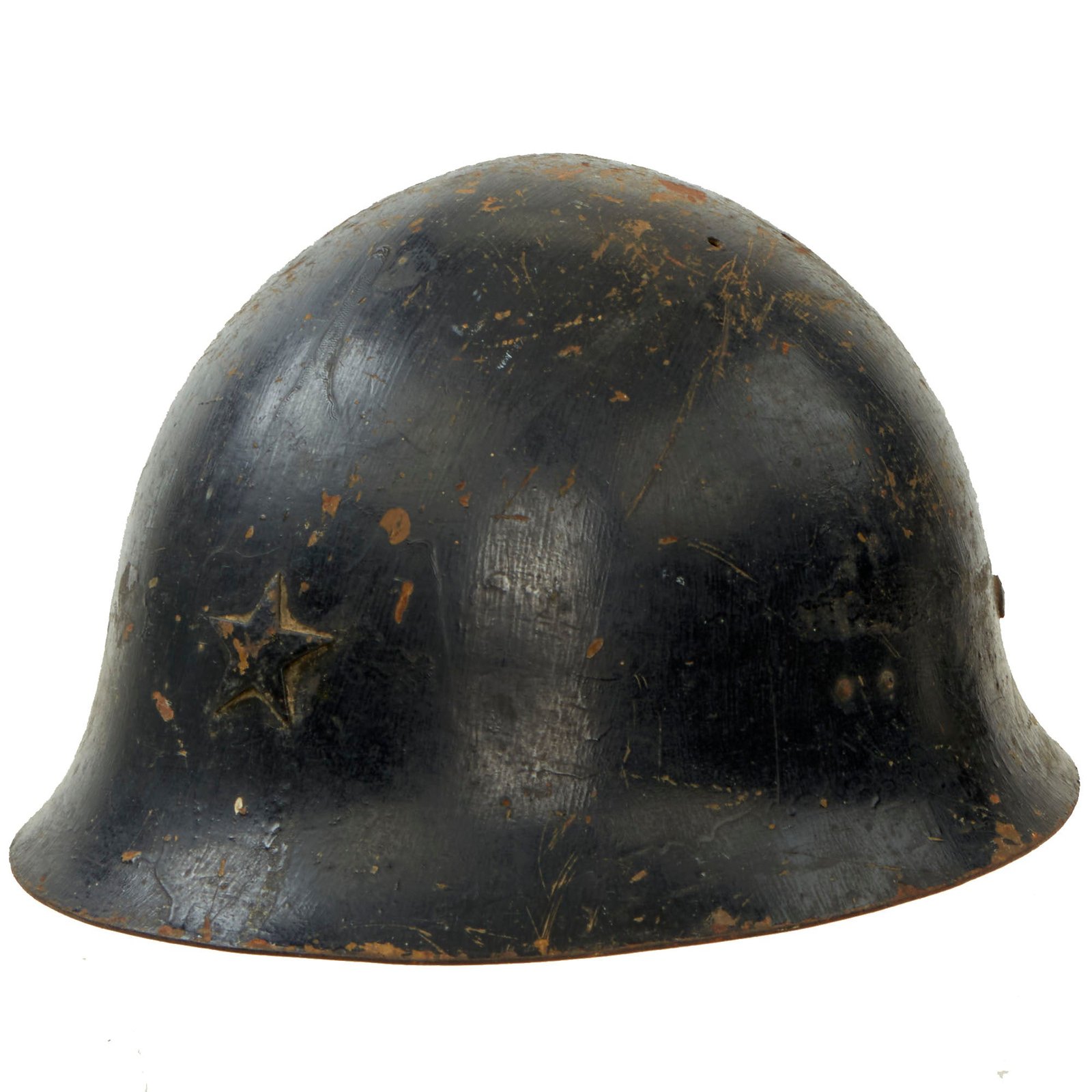 Buy Original Japanese WWII “Night Raid” Black Painted Type 90 Army Helmet with Complete Liner and Chinstrap - Tetsubo | Original Firearms Antique For Sale