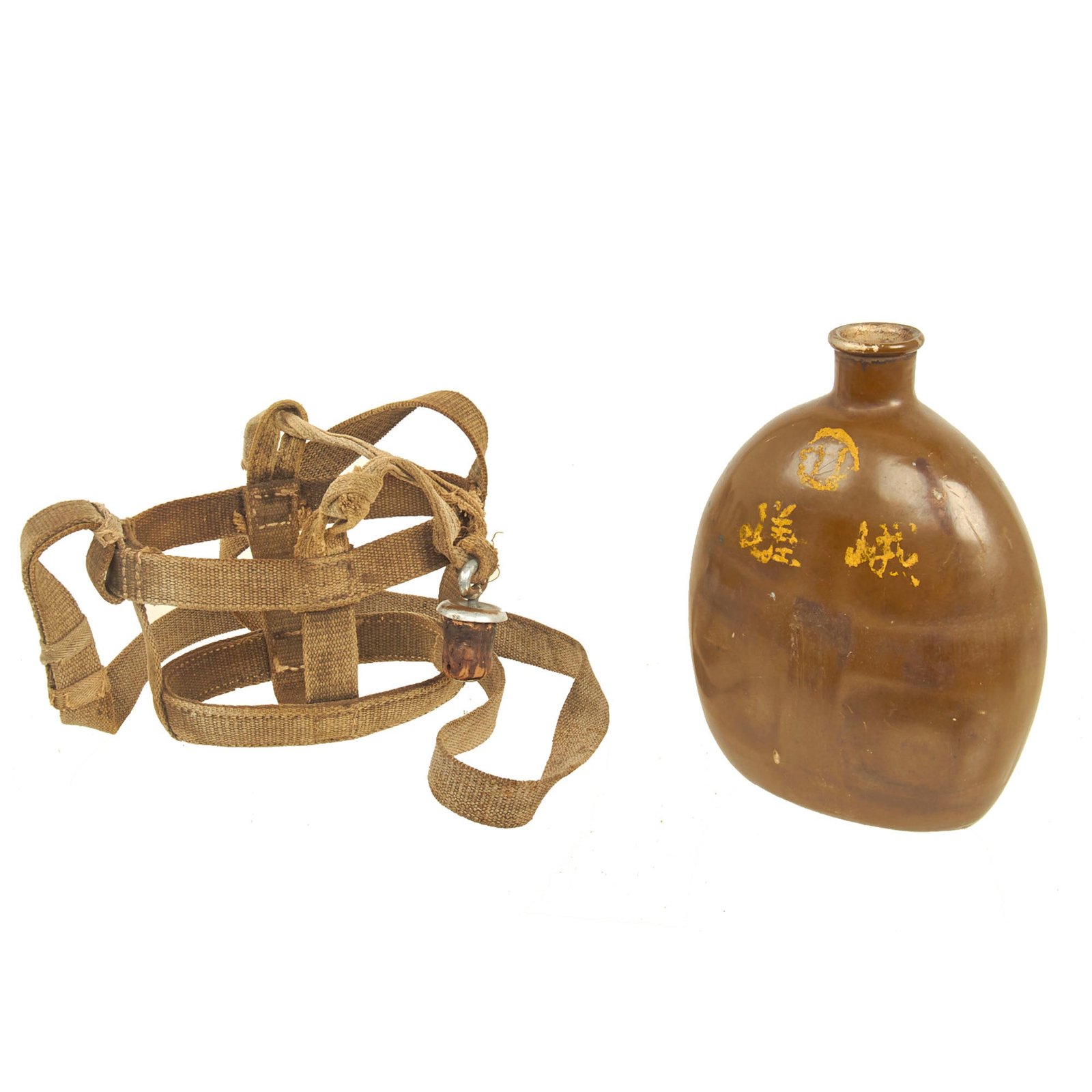 Buy Original Japanese WWII Aluminum Canteen in Canvas Carrier - Dated 1942 | Original Firearms Antique For Sale