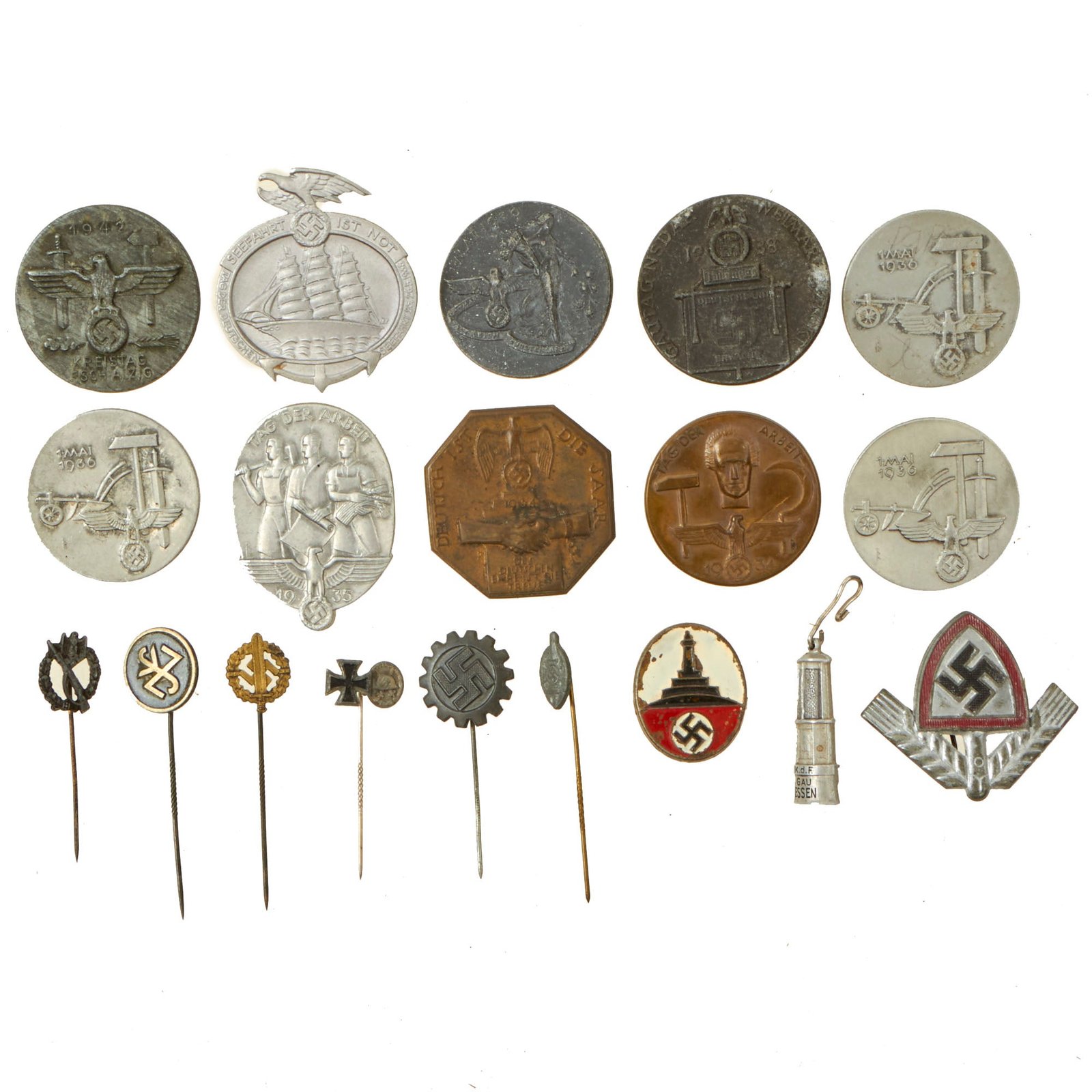 Buy Original German WWII USGI Bring Back Tinnie, Insignia and Stick Pin Grouping - 19 Items | Original Firearms Antique For Sale