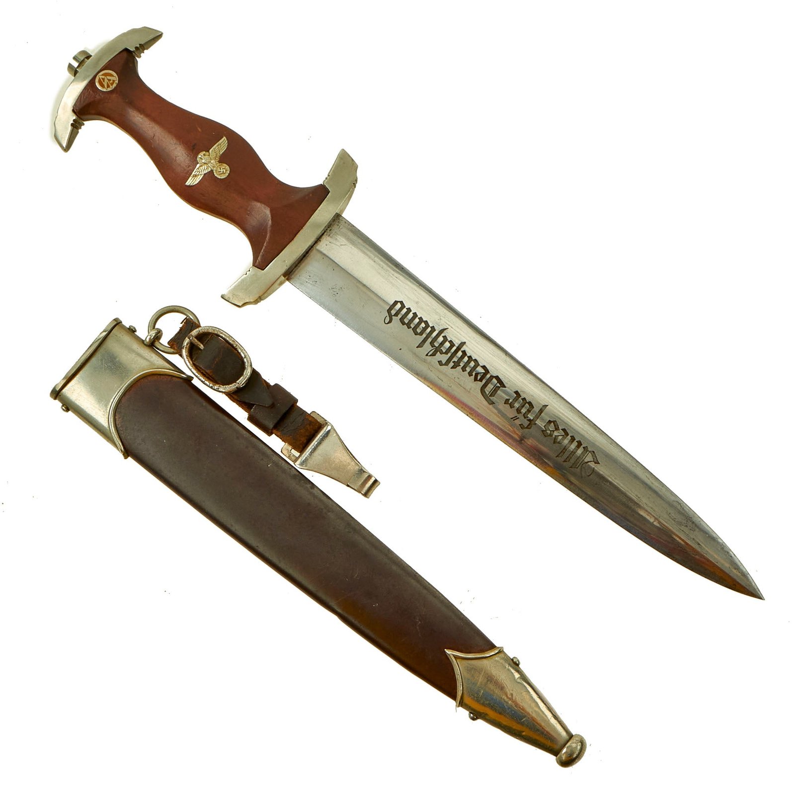 Buy Original German WWII Ground Röhm Signature SA Dagger Paul F. Dick of Esslingen with Scabbard & Hanger Clip | Original Firearms Antique For Sale