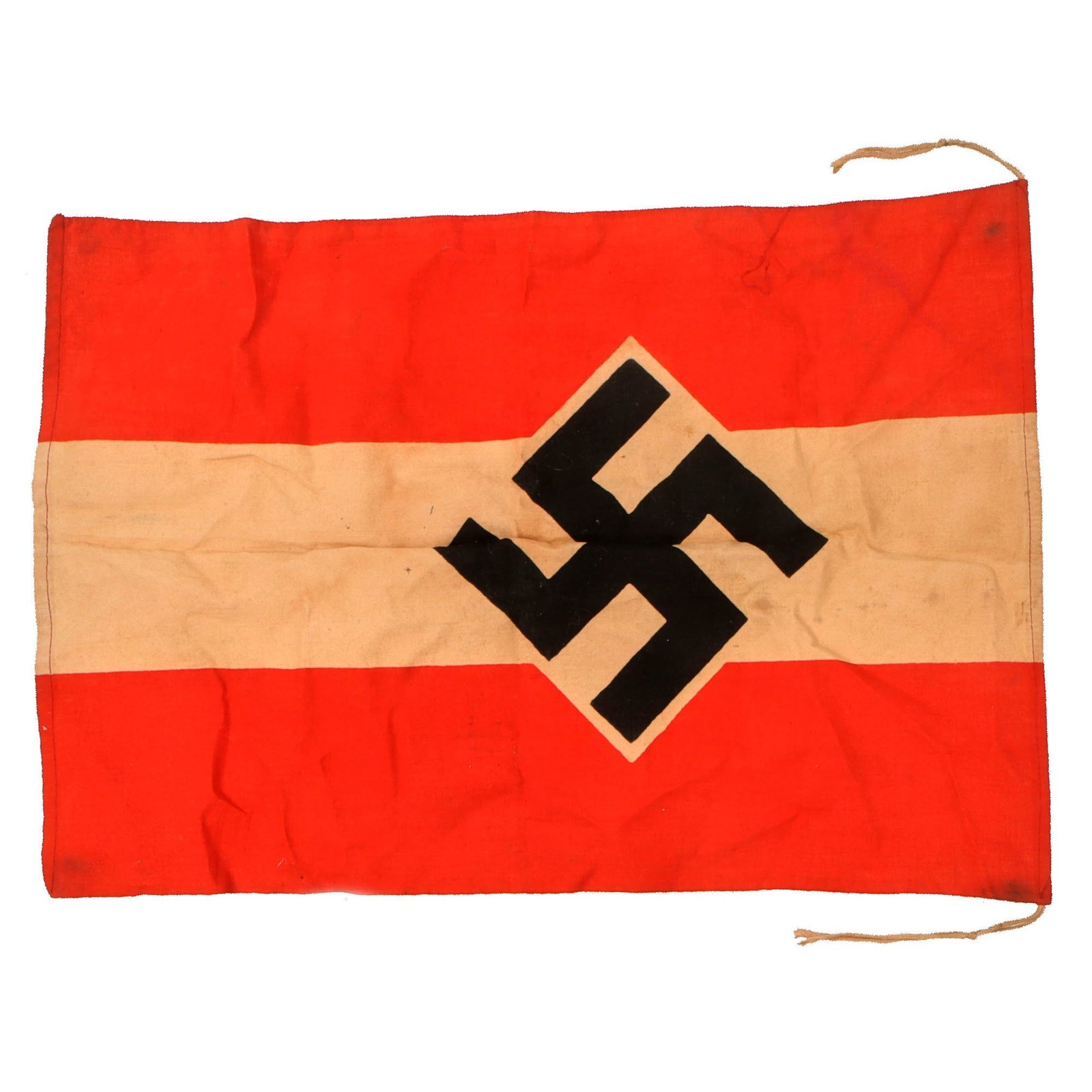 Original German WWII HJ National Youth Organization Small Cloth Flag with Hanger Ties - 14" x 19 1/2"