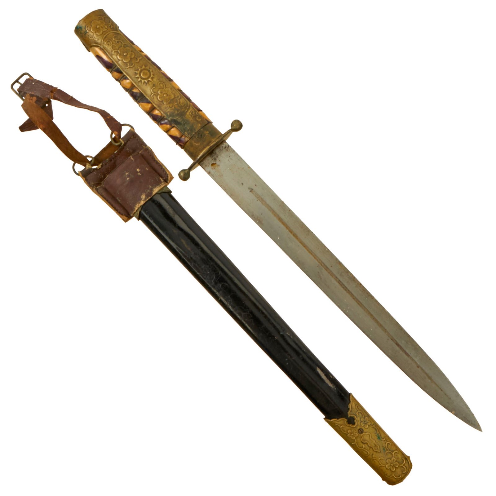 Buy Original WWII Chinese National Revolutionary Army Officer Kuomintang Dagger with Scabbard & Hanger | Original Firearms Antique For Sale
