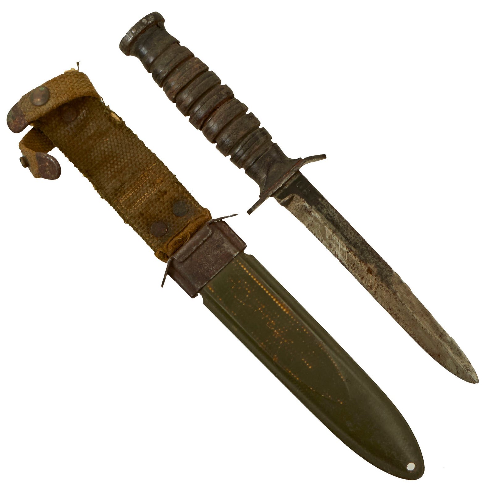 Buy Original U.S. WWII M3 Blade Marked Fighting Knife by Camillus with Named M8 Scabbard | Original Firearms Antique For Sale