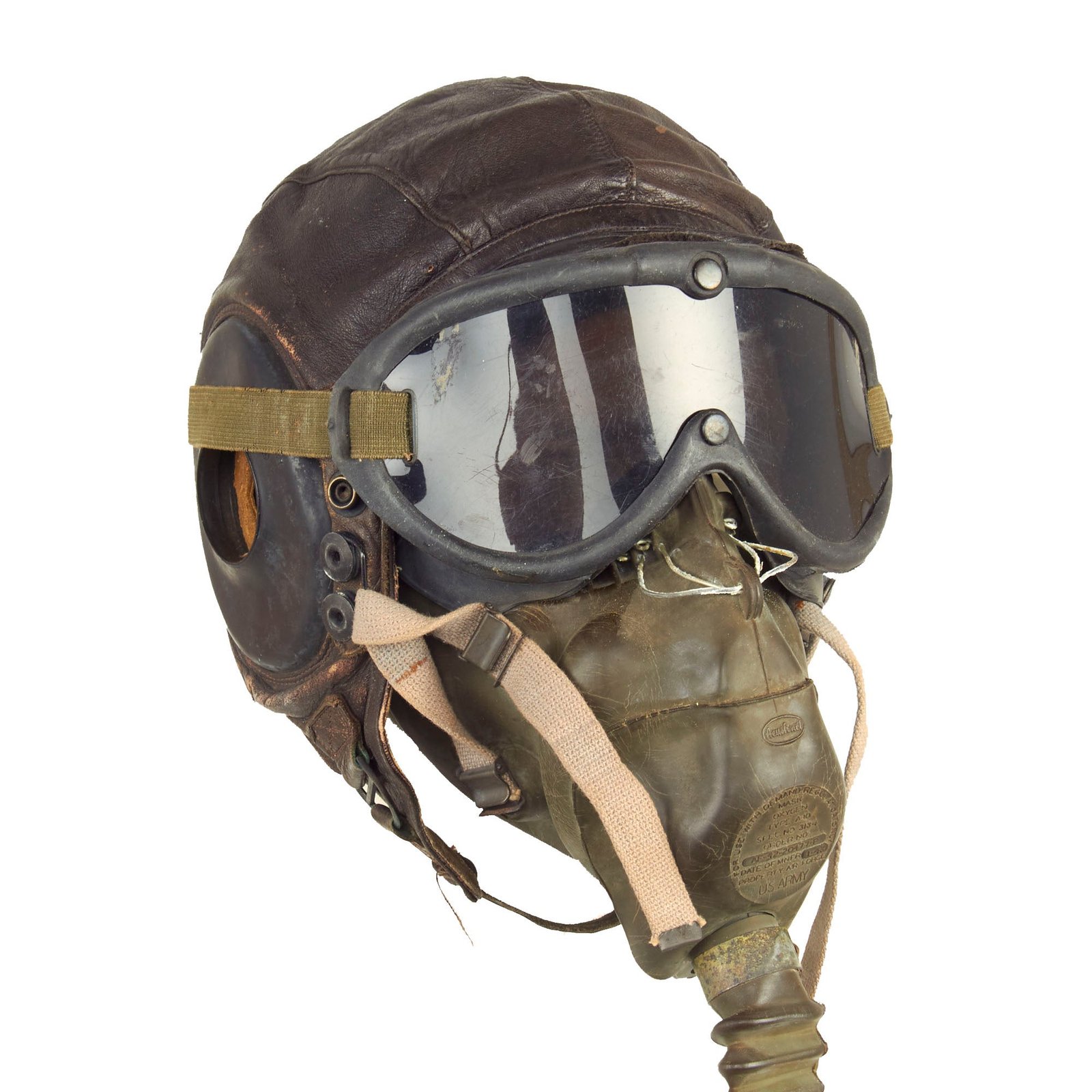 Buy Original U.S. WWII Army Air Forces Aviator A-11 Flight Helmet Set - A-10 Mask and B-8 Goggles | Original Firearms Antique For Sale