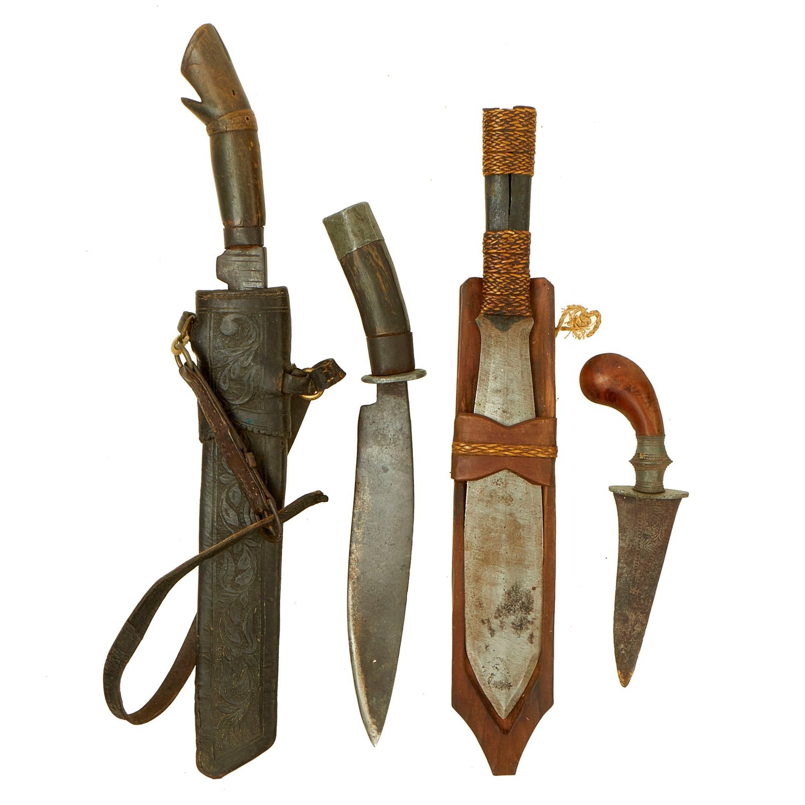 Buy Original Philippines WWII U.S. Soldier Bringback Souvenir Moro Curved Knife Lot - 4 Items | Original Firearms Antique For Sale