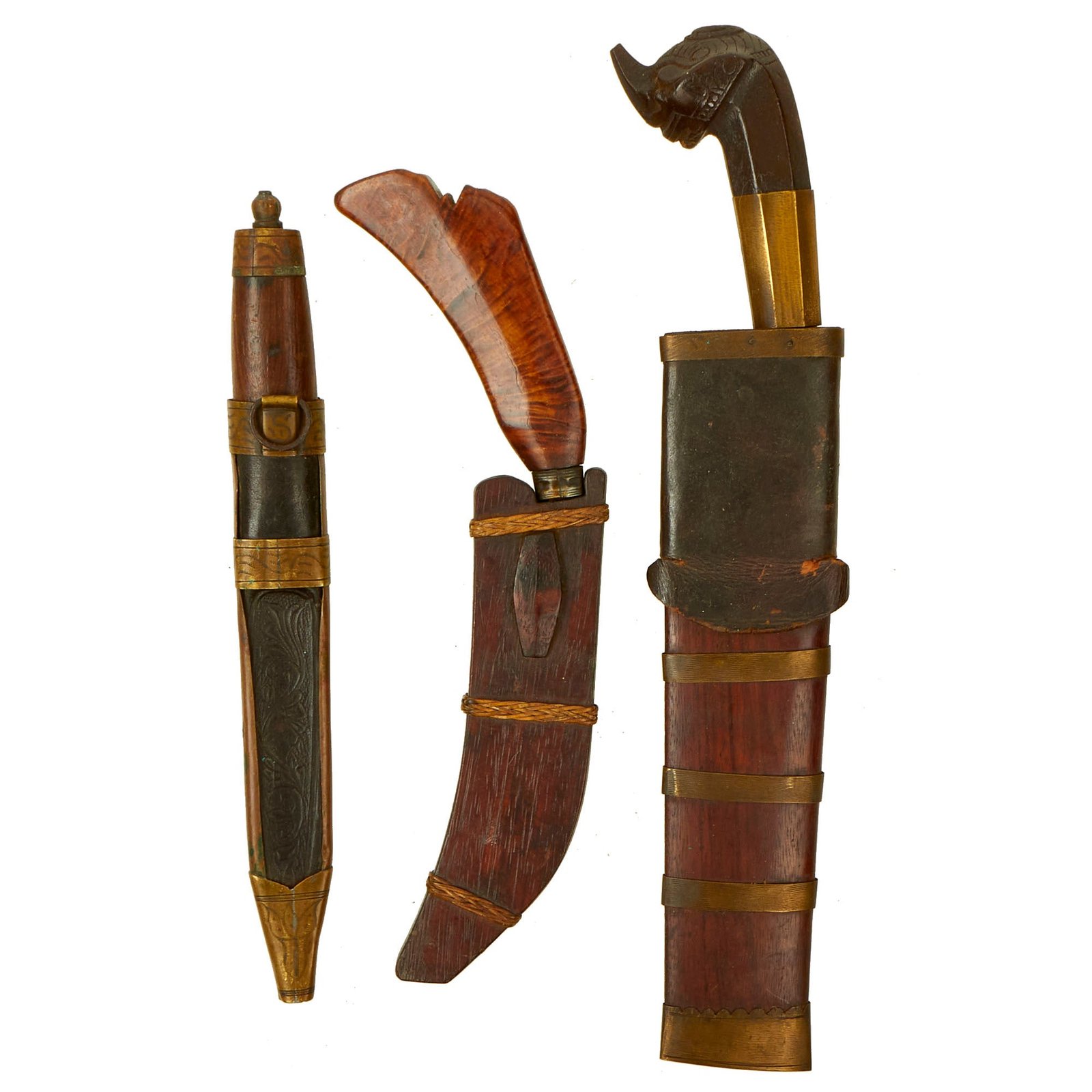 Buy Original Philippines WWII U.S. Soldier Bringback Souvenir Moro Curved Knife Lot - 3 Items | Original Firearms Antique For Sale