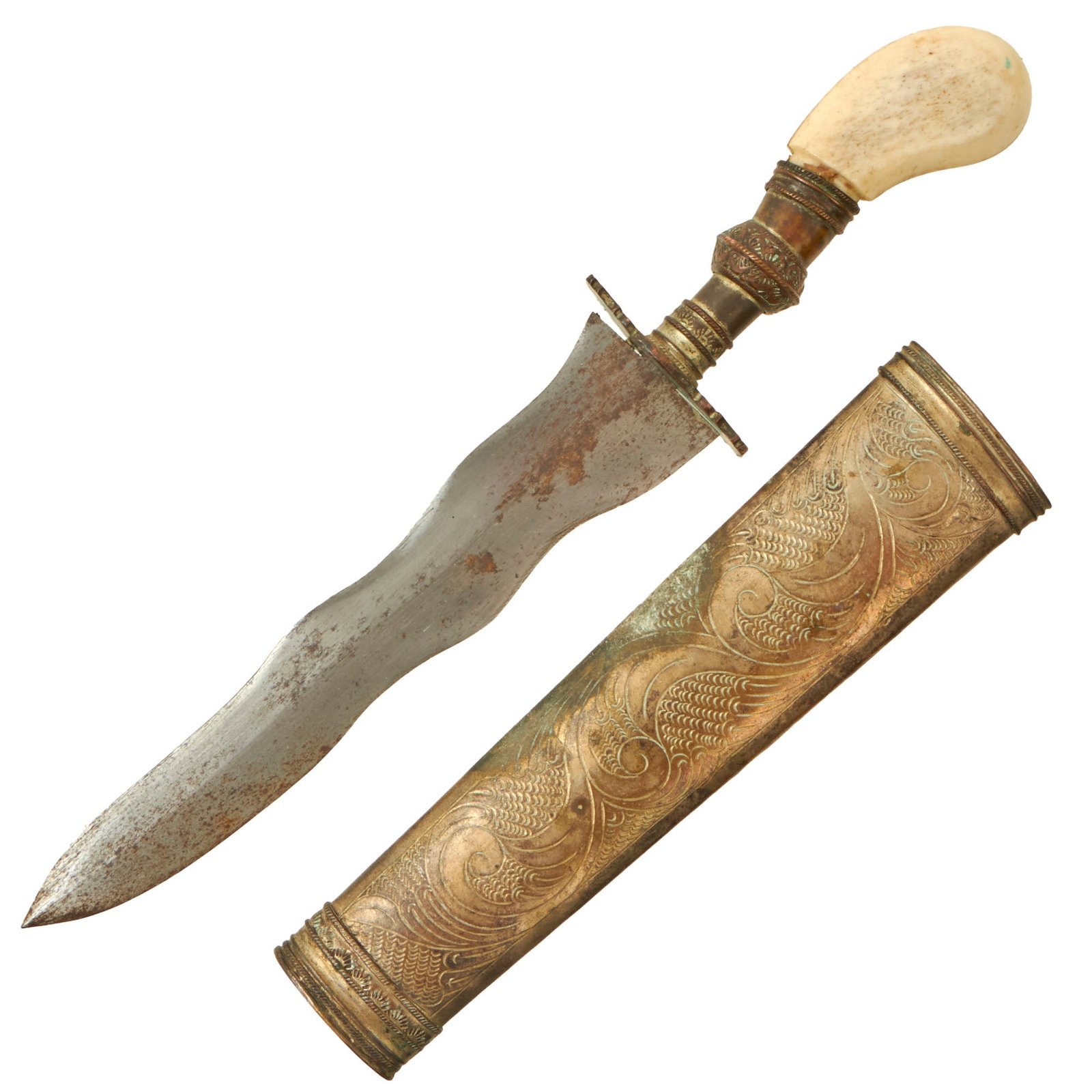 Buy Original Philippine WWII Engraved Dagger with Ornate Scabbard - 1989 Coup Attemptee - Captain Danilo E. Pizarro Philippine Navy | Original Firearms Antique For Sale