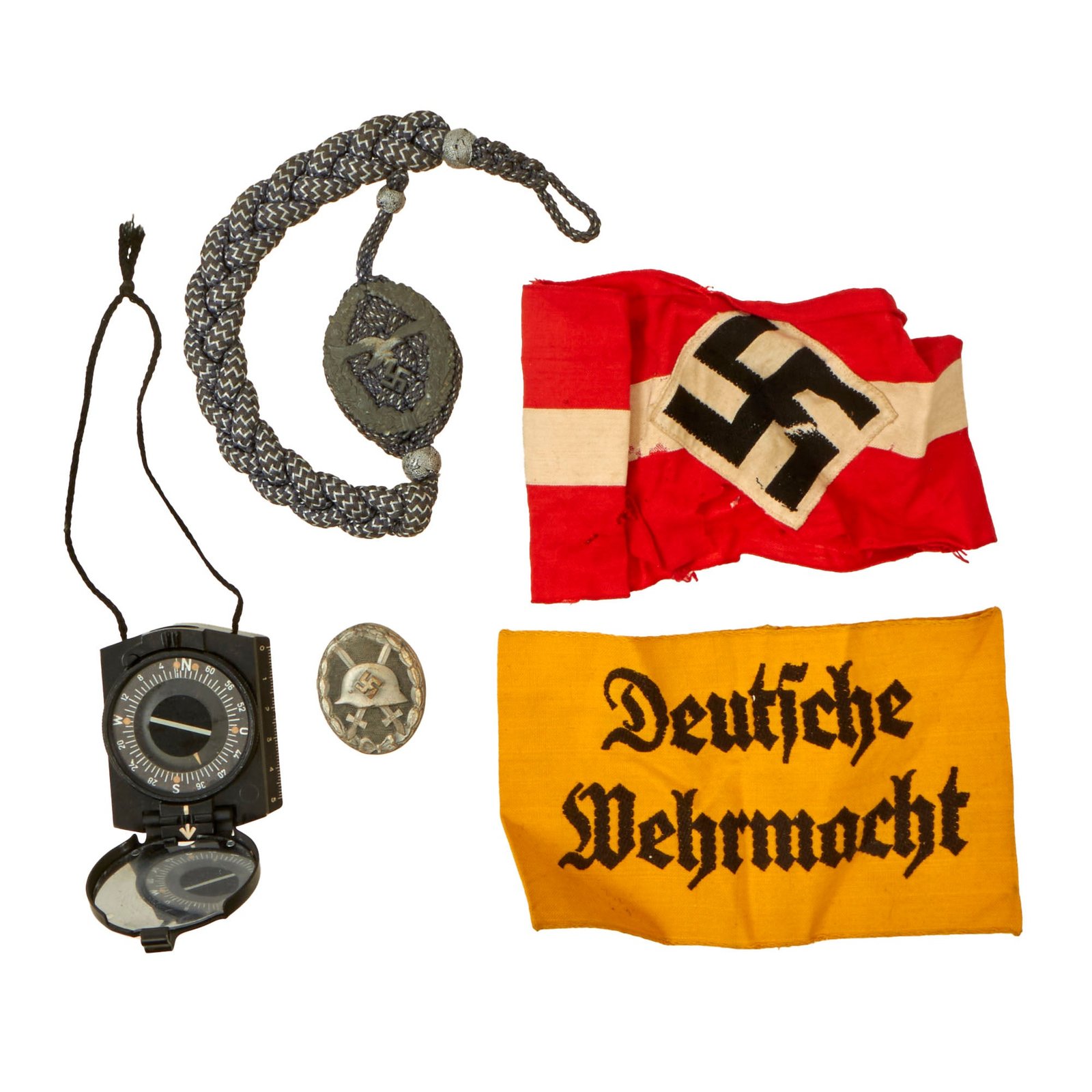 Buy Original German WWII USGI Bring Back Grouping with Armbands, Awards, and Bakelite Rangefinder Compass - 5 Items | Original Firearms Antique For Sale
