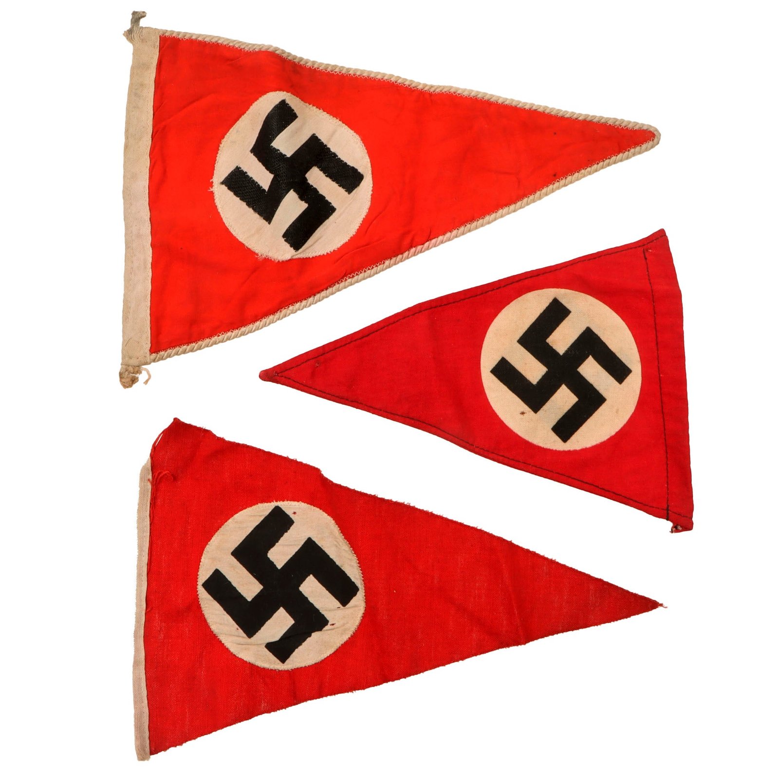 Original German WWII Set of Three Small NSDAP National Socialist Multi-Piece Pennant Flags