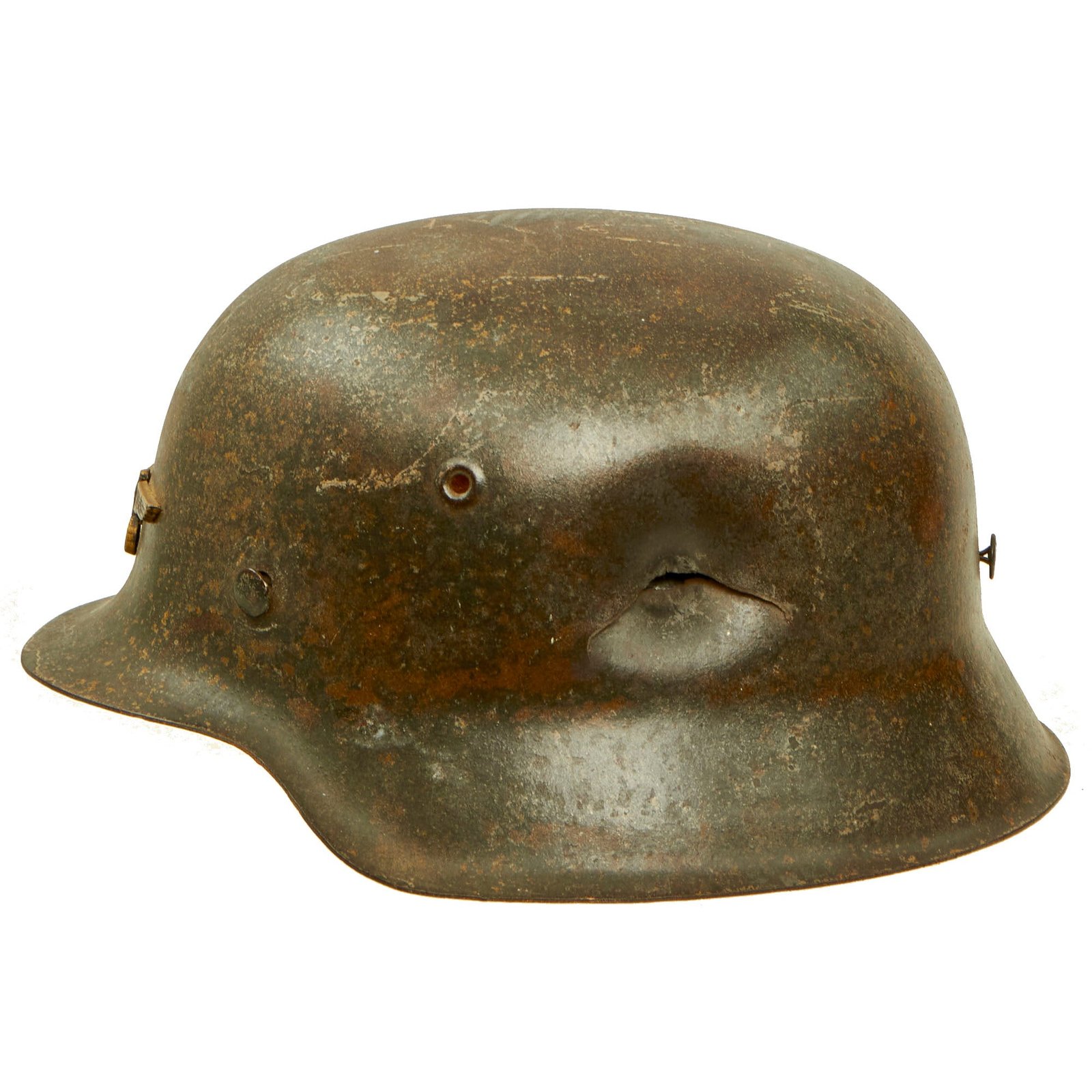 Buy Original German WWII M42 KIA Shot Damaged Army Heer Helmet with Torn Liner - stamped ckl68 | Original Firearms Antique For Sale