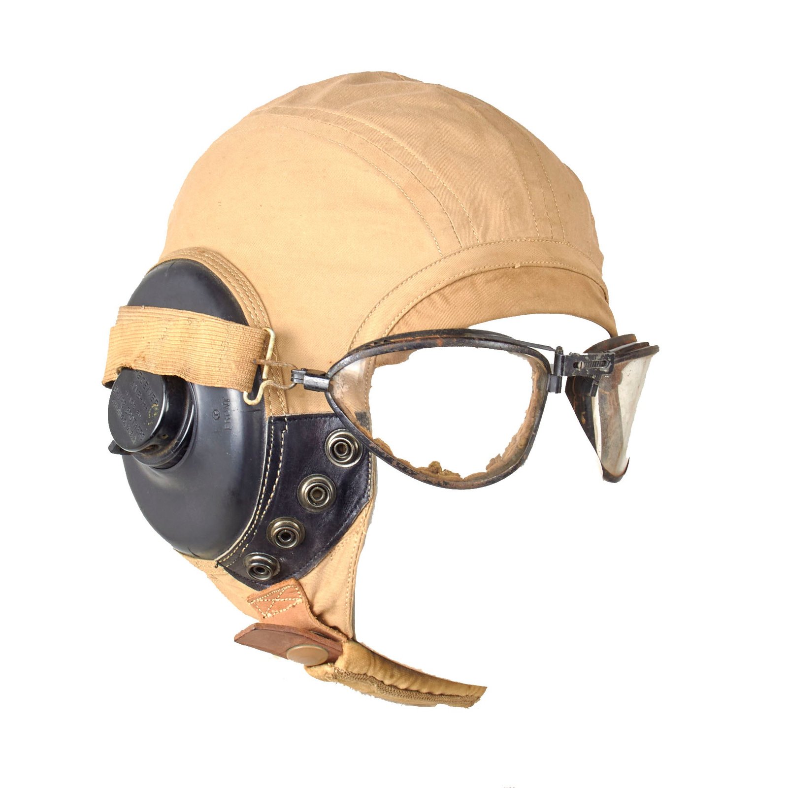 Buy Original U.S. WWII Army Air Force Aviator Flight Helmet Set - Pilot’s Goggles & AN-H-15 Helmet with Earphones | Original Firearms Antique For Sale