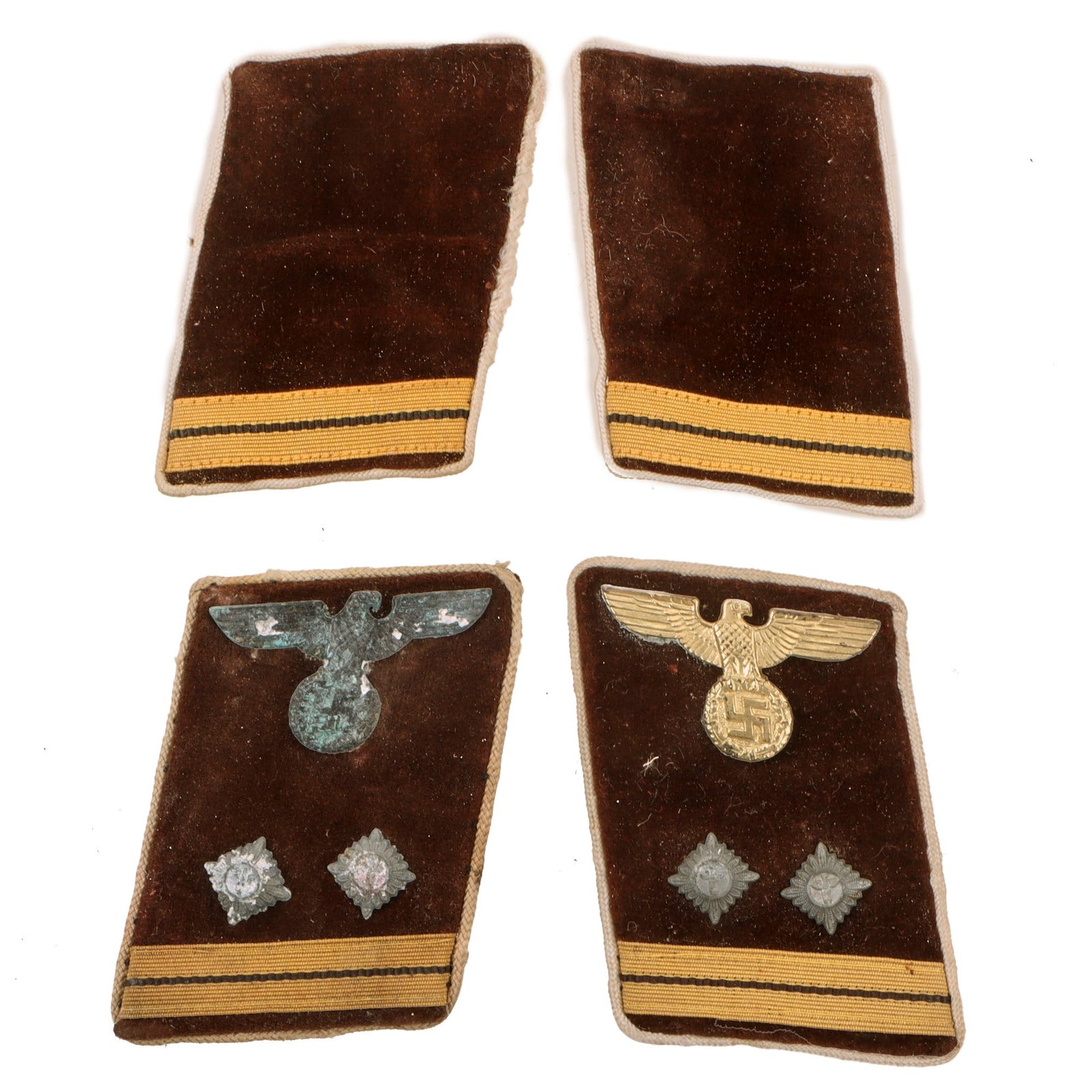 Original German WWII Set of Two NSDAP Kreis District Level Matched Collar Tab Pairs with RZM Tags - Hauptbereitschaftsleiter and Unspecialized