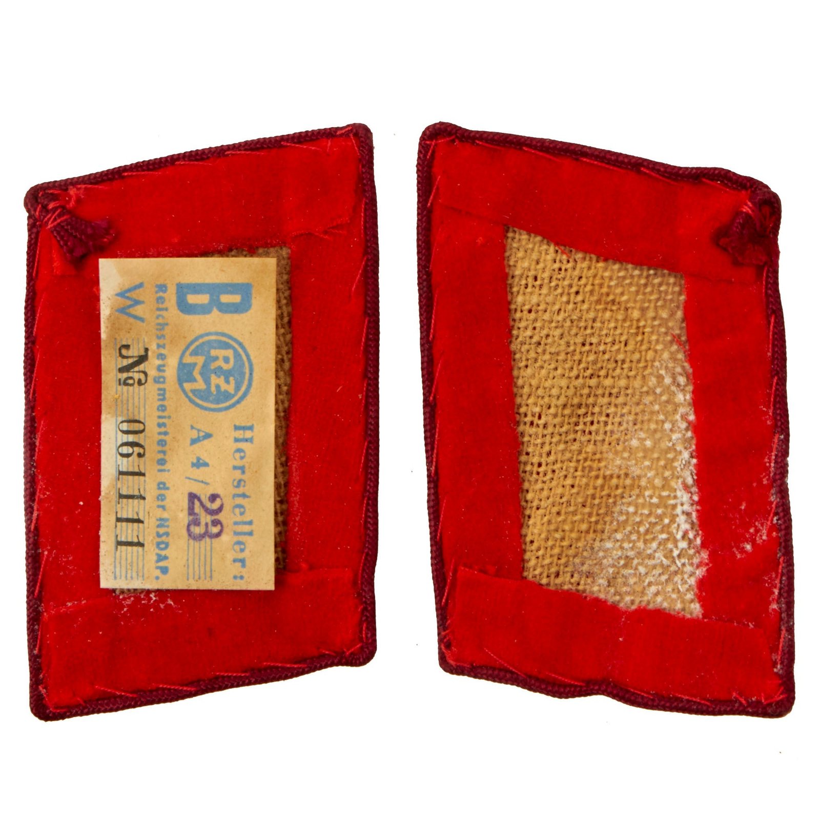 Buy Original German WWII Unissued NSDAP Regional District Matched Pair of Blank Collar Tabs with Original Packaging & RZM Tag | Original Firearms Antique For Sale