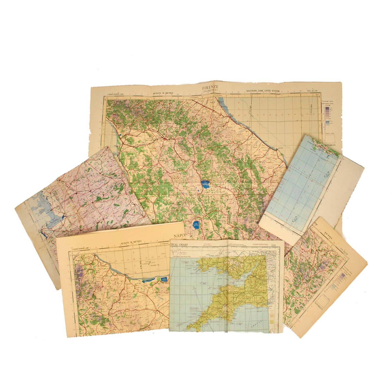 Buy Original U.S. WWII US Army Air Forces Paper Map Lot - 6 Maps | Original Firearms Antique For Sale