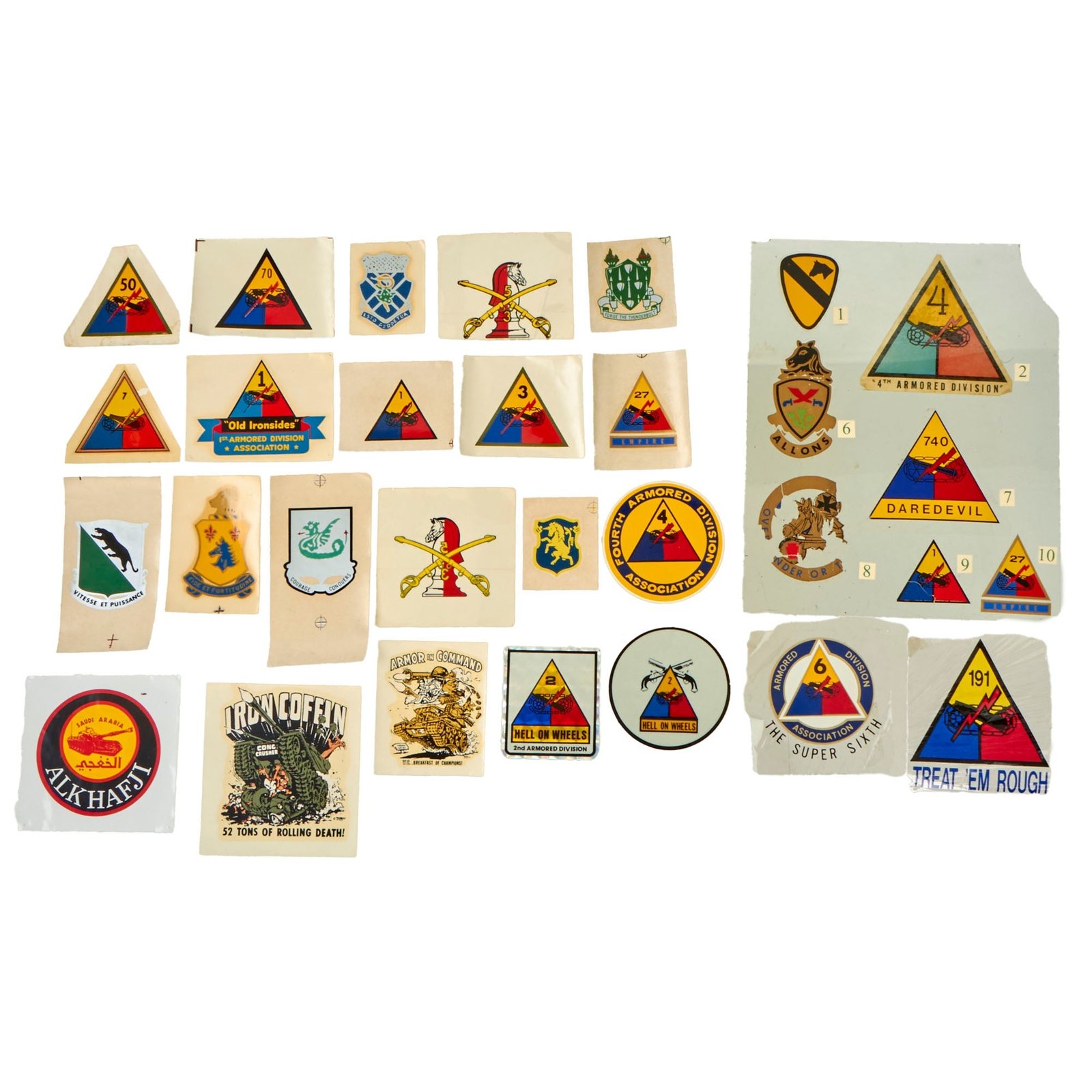 Buy Original U.S. WWII to Cold War Era Armored Division Decals, Sticker and Paper Insignia Lot - Formerly Part of the A.A.F. Tank Museum | Original Firearms Antique For Sale