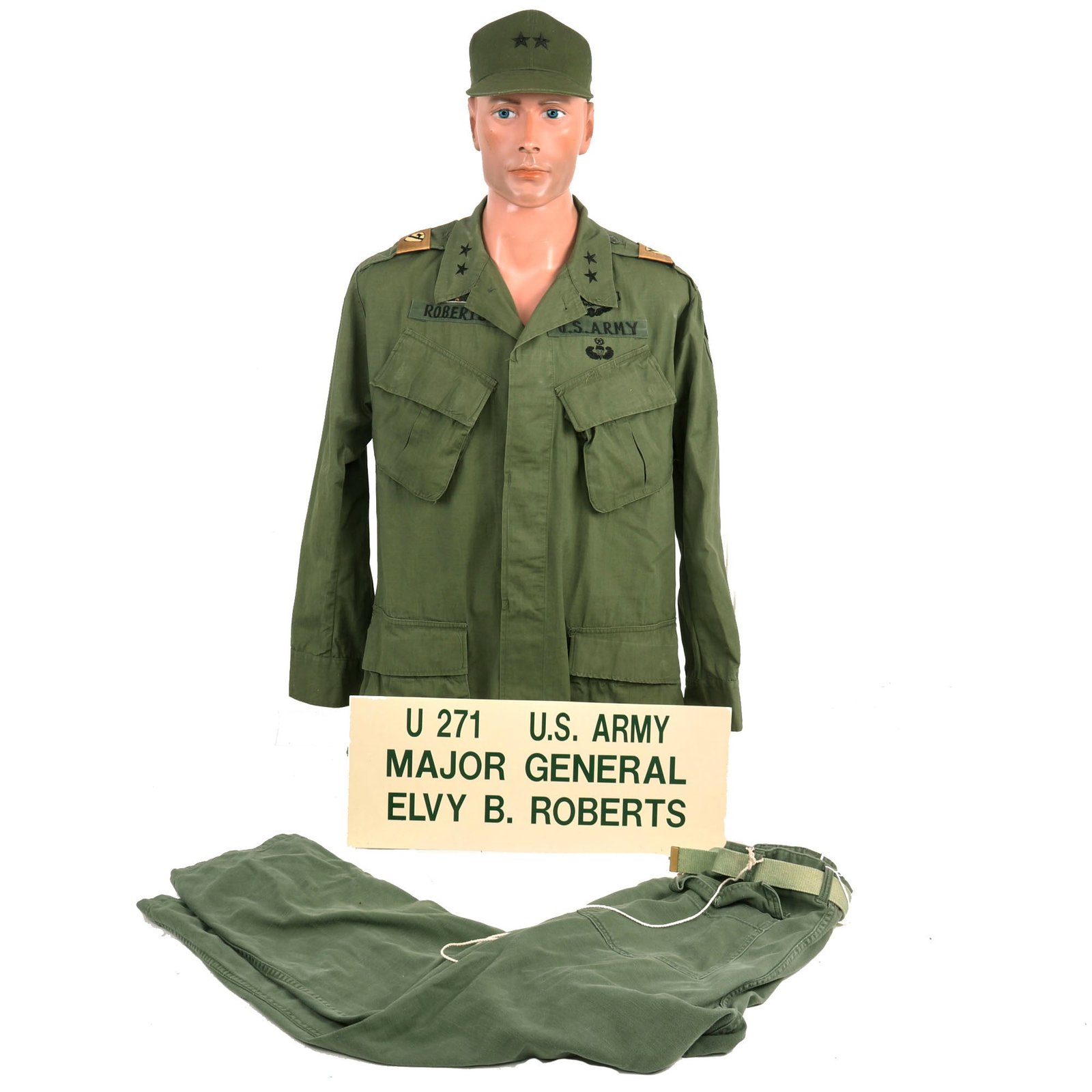 Buy Original U.S. Vietnam War 1st  Cavalry Division OG-107 “Type III” Jungle Jacket With OG-106 “Ball Cap” For Major General Elvy Roberts - Formerly A.A.F. Tank Museum Collection | Original Firearms Antique For Sale