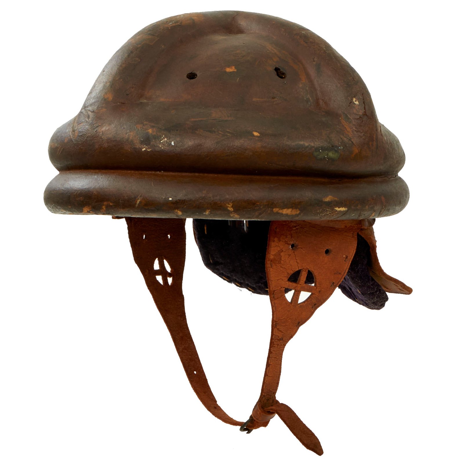 Buy Original Imperial German WWI Panzer Tanker Lederschutzhelm Leather Crash Helmet with Neck Guard - Formerly Part of the A.A.F. Tank Museum | Original Firearms Antique For Sale