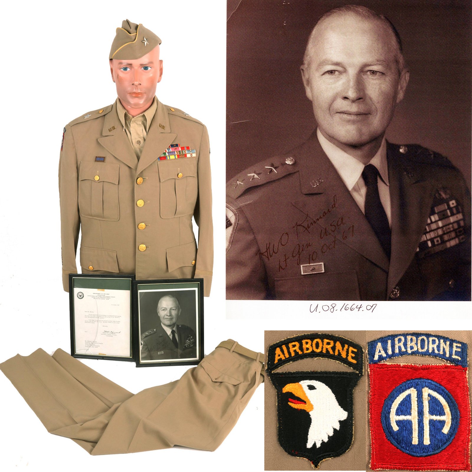 Buy Original U.S. WWII 101st / 82nd Airborne Division Patched Summer Service Dress Uniform Attributed To Lieutenant General Harry Kinnard With Signed Photograph - Formerly Part of the A.A.F. Tank Museum | Original Firearms Antique For Sale