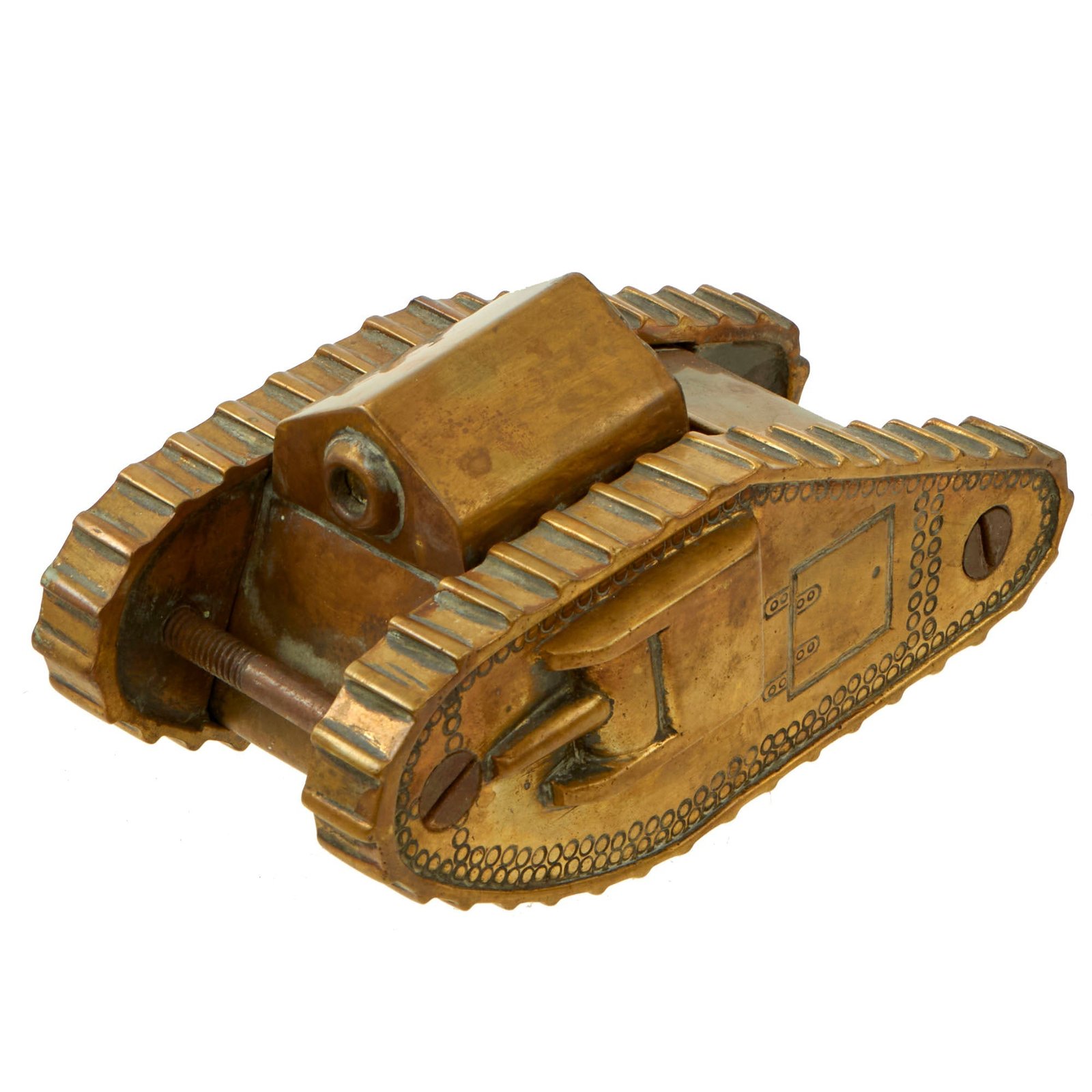 Buy Original British WWI Mark IV Tank Brass Trench Art Model - Formerly A.A.F. Tank Museum Collection | Original Firearms Antique For Sale