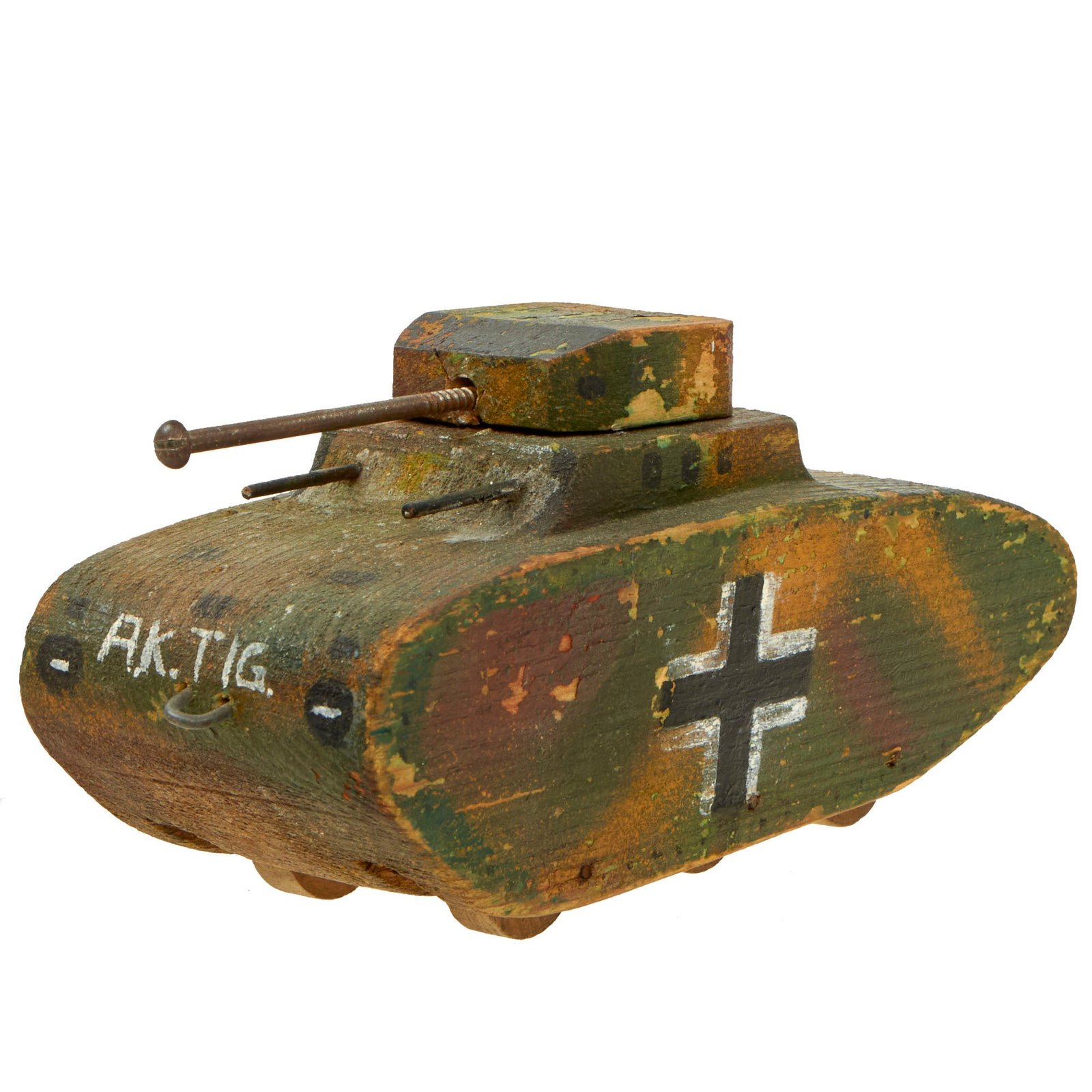 Buy Original German WWII Prisoner of War Carved Wooden Model Tiger I Afrikakorps Tank - 7 ⅝" Long | Original Firearms Antique For Sale