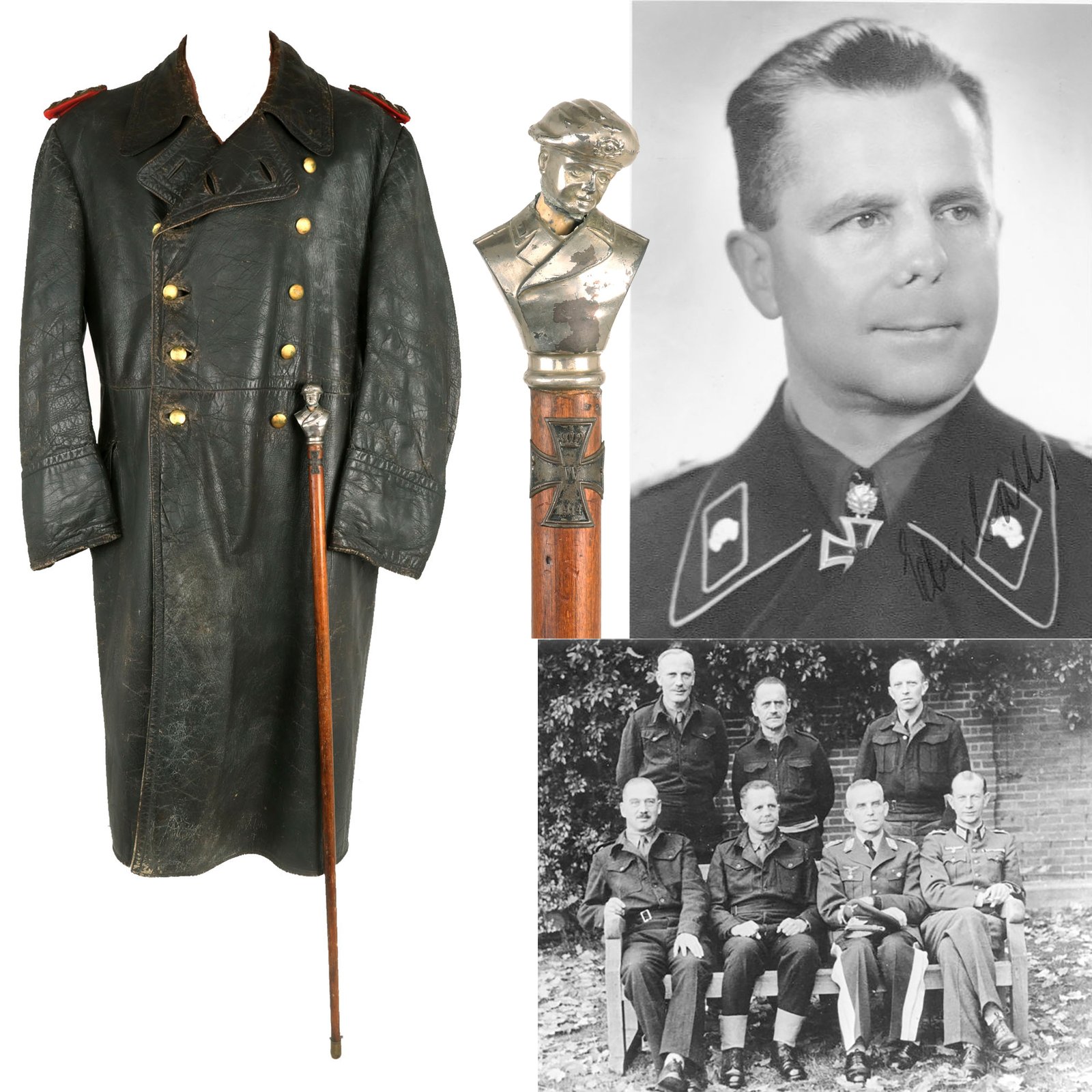 Buy Original German WWII Leather Greatcoat & Swagger Stick Attributed to 4th Panzer Div. & 5th Panzer Army Commander General der Panzertruppen Heinrich Eberbach - Formerly Part of the A.A.F. Tank Museum | Original Firearms Antique For Sale