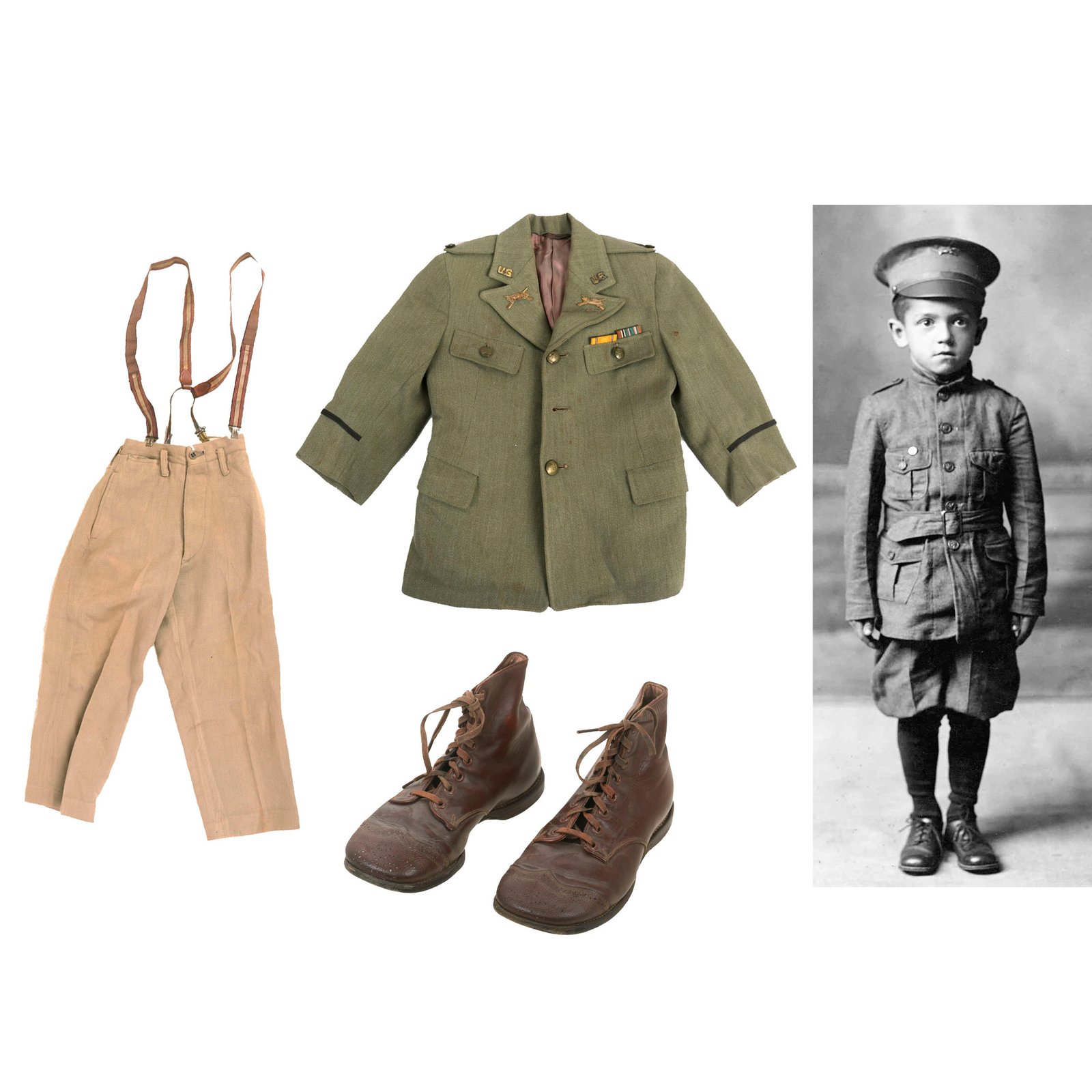 Buy Original U.S. WWII Era Tank Corps Children’s Class-A Uniform Set With Trousers and Boots - Ribbons | Original Firearms Antique For Sale