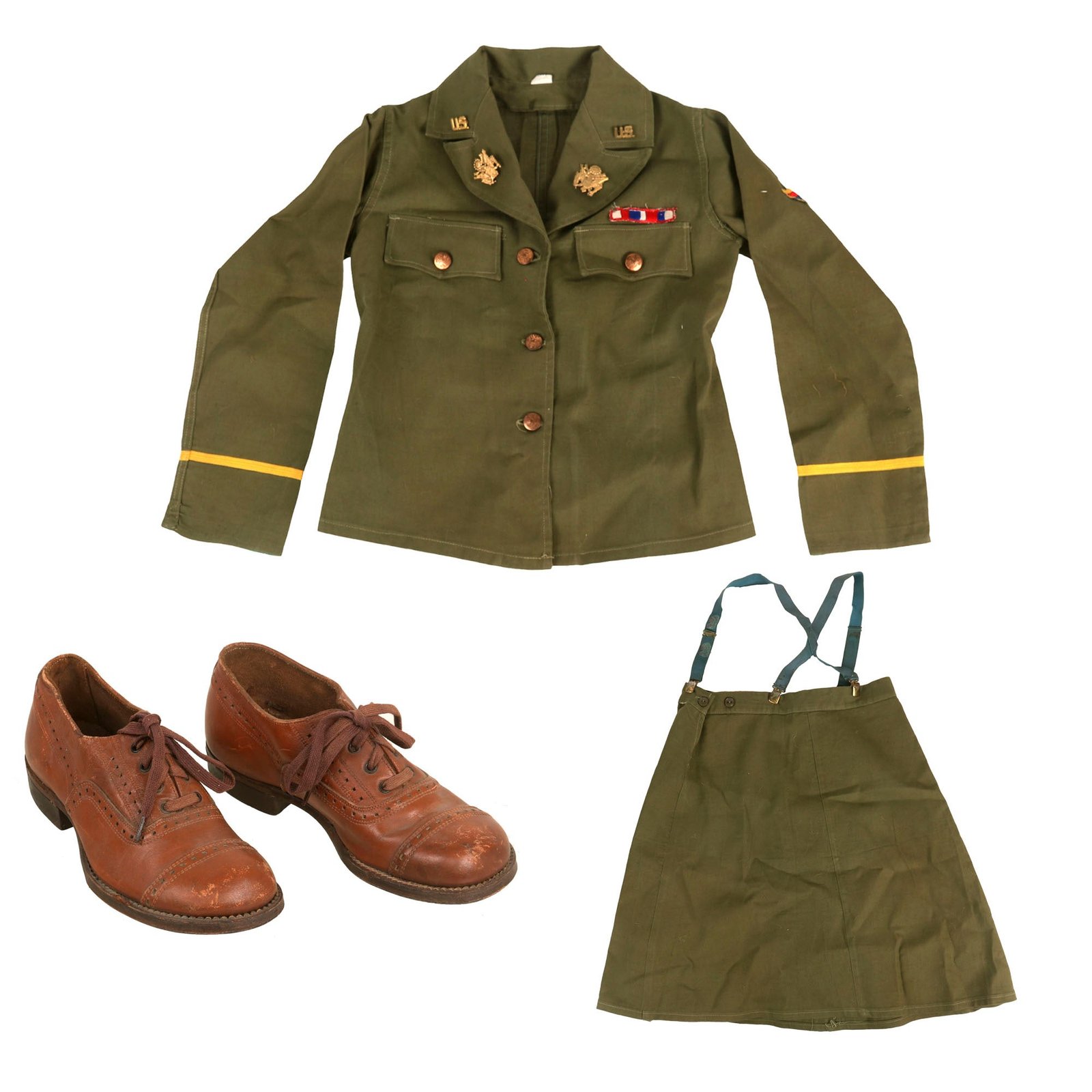 Buy Original U.S. WWII Era Women’s Army Corps “WAC Jr” Children’s Class-A Uniform Set With Skirt and Shoes - Formerly Part of the A.A.F. Tank Museum | Original Firearms Antique For Sale