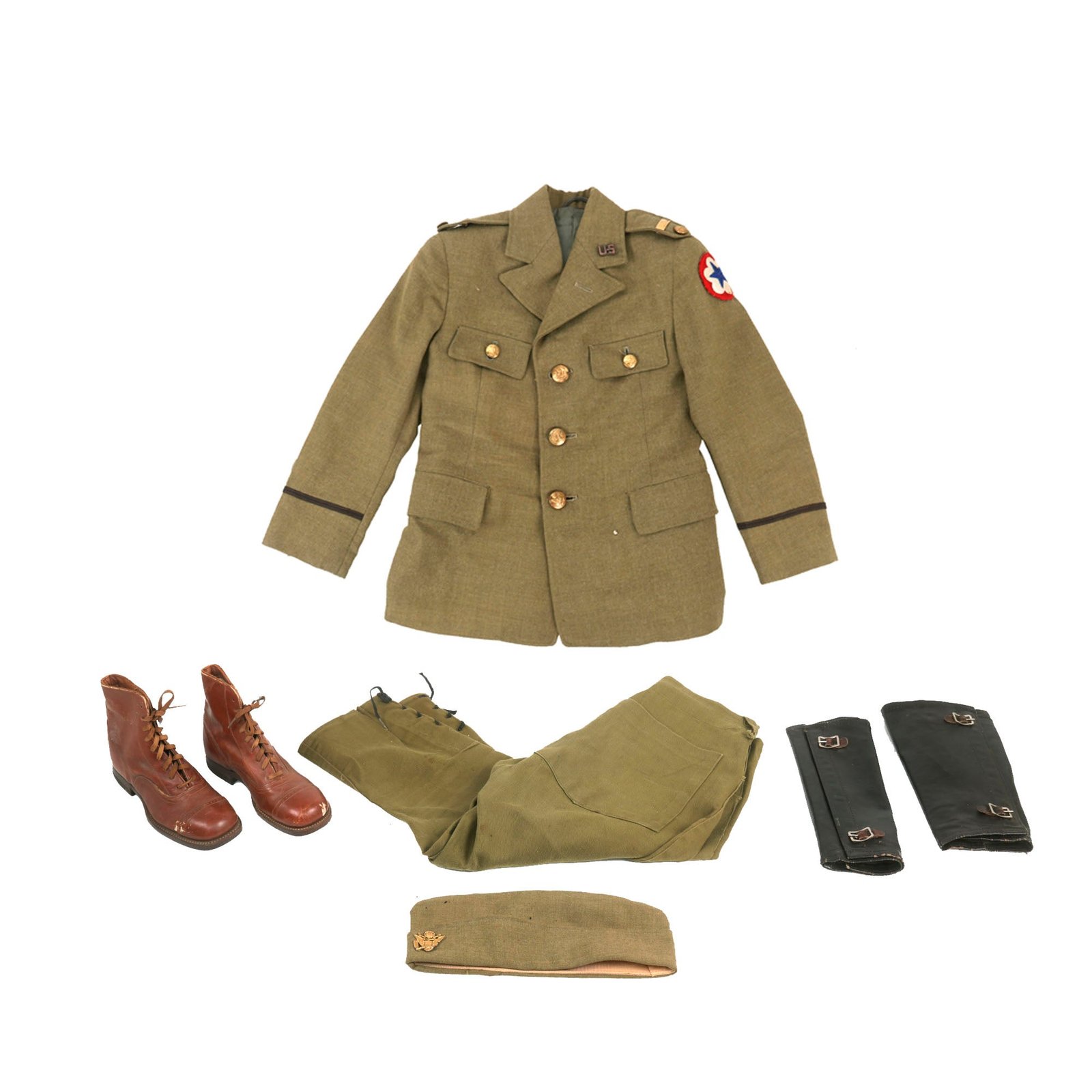 Buy Original U.S. WWII Era Army Service Force Children’s Class-A Uniform Set With Trousers and Boots For a “Second Lieutenant” by Hochschild Kohn and Co - Formerly Part of the A.A.F. Tank Museum | Original Firearms Antique For Sale