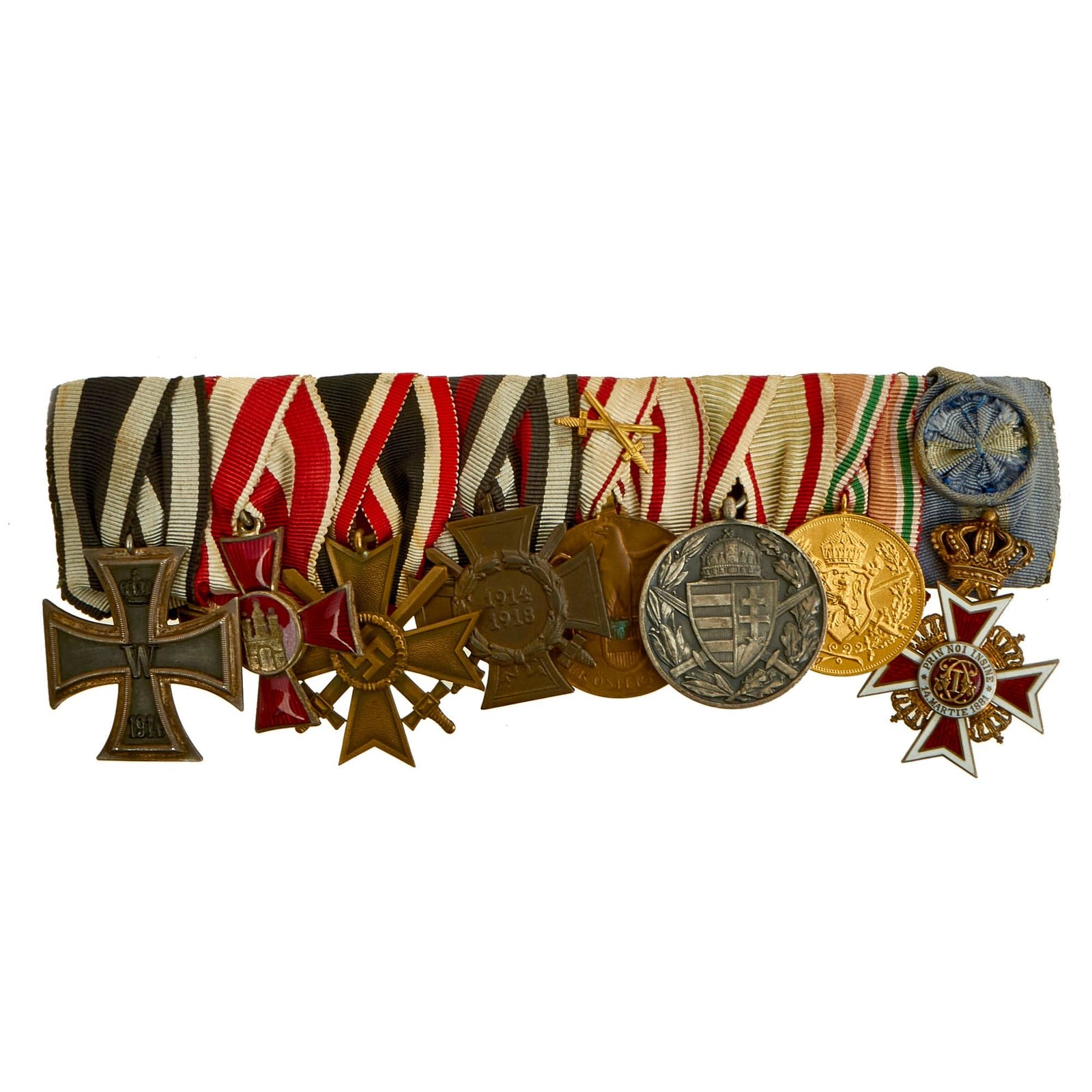 Buy Original German WWI & WWII Era Medal Bar with 1914 EKII, KvKII with Swords & Hindenburg Cross - 8 Awards | Original Firearms Antique For Sale