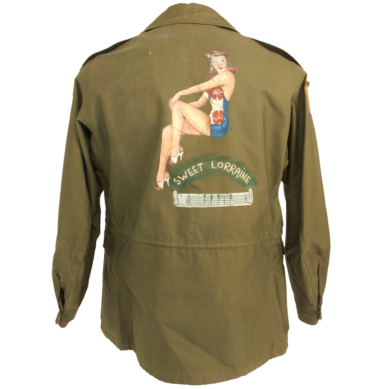 Buy Original U.S. WWII 15th Air Force Bombardier “Sweet Lorraine” Pinup Painted M-1943 Field Jacket | Original Firearms Antique For Sale