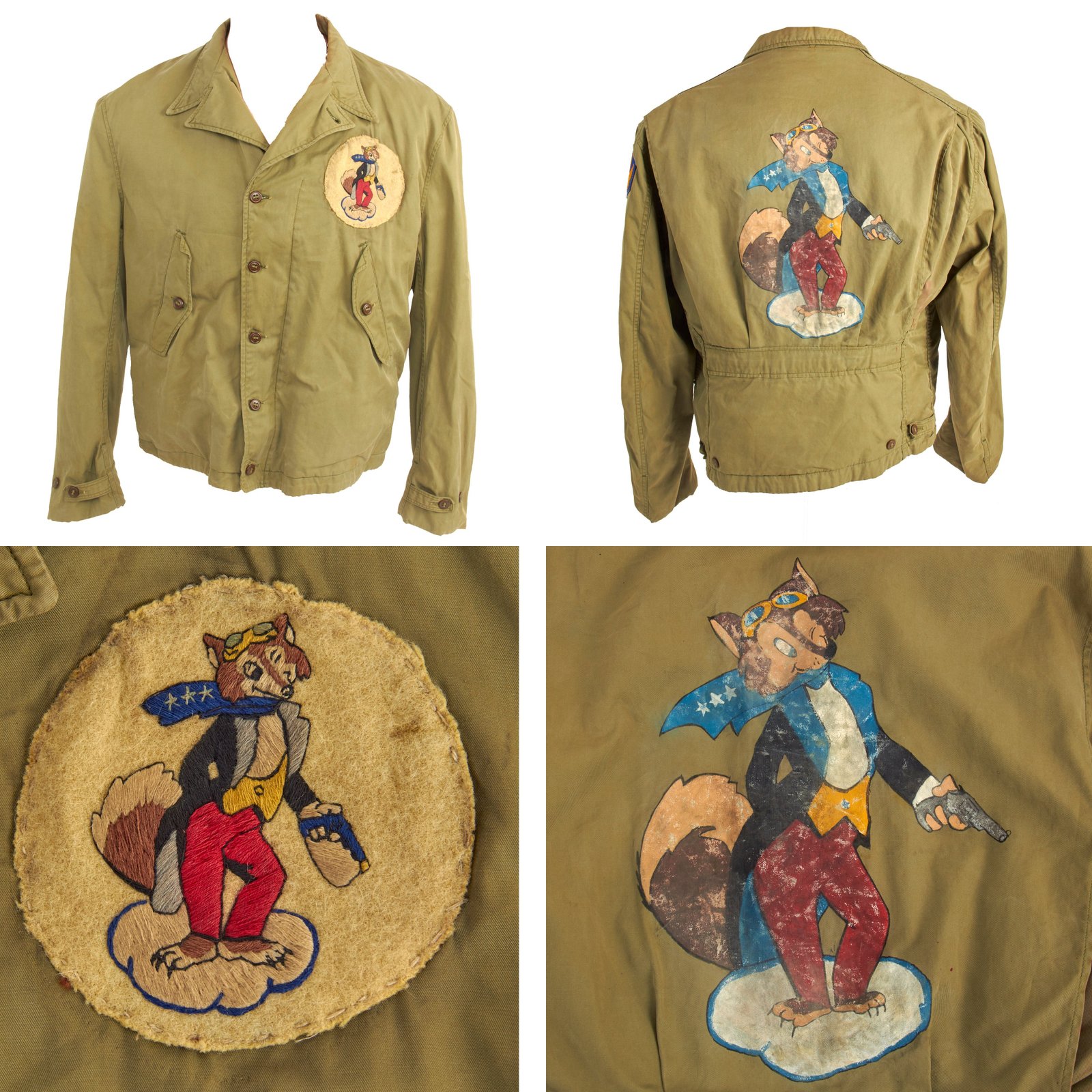 Buy Original U.S. WWII M1941 Field Jacket With Disney 31st Fighter Squadron Patch and Painted Artwork on Reverse | Original Firearms Antique For Sale
