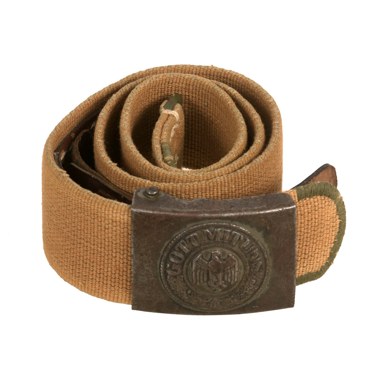 Buy Original German WWII Rare Tropical Afrikakorps DAK Web Belt with Steel Buckle by Brüder Schneider - dated 1940 & 1944 | Original Firearms Antique For Sale