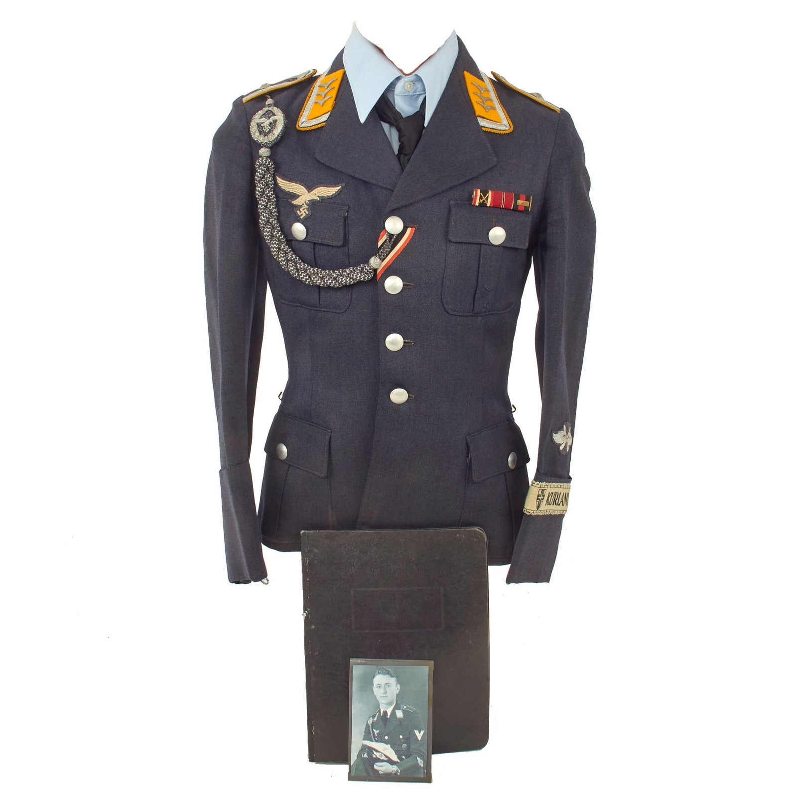 Buy Original German WWII Luftwaffe Feldwebel Georg Gebauer NCO Uniform Tunic with KURLAND Cuff Title & Documentation Grouping | Original Firearms Antique For Sale