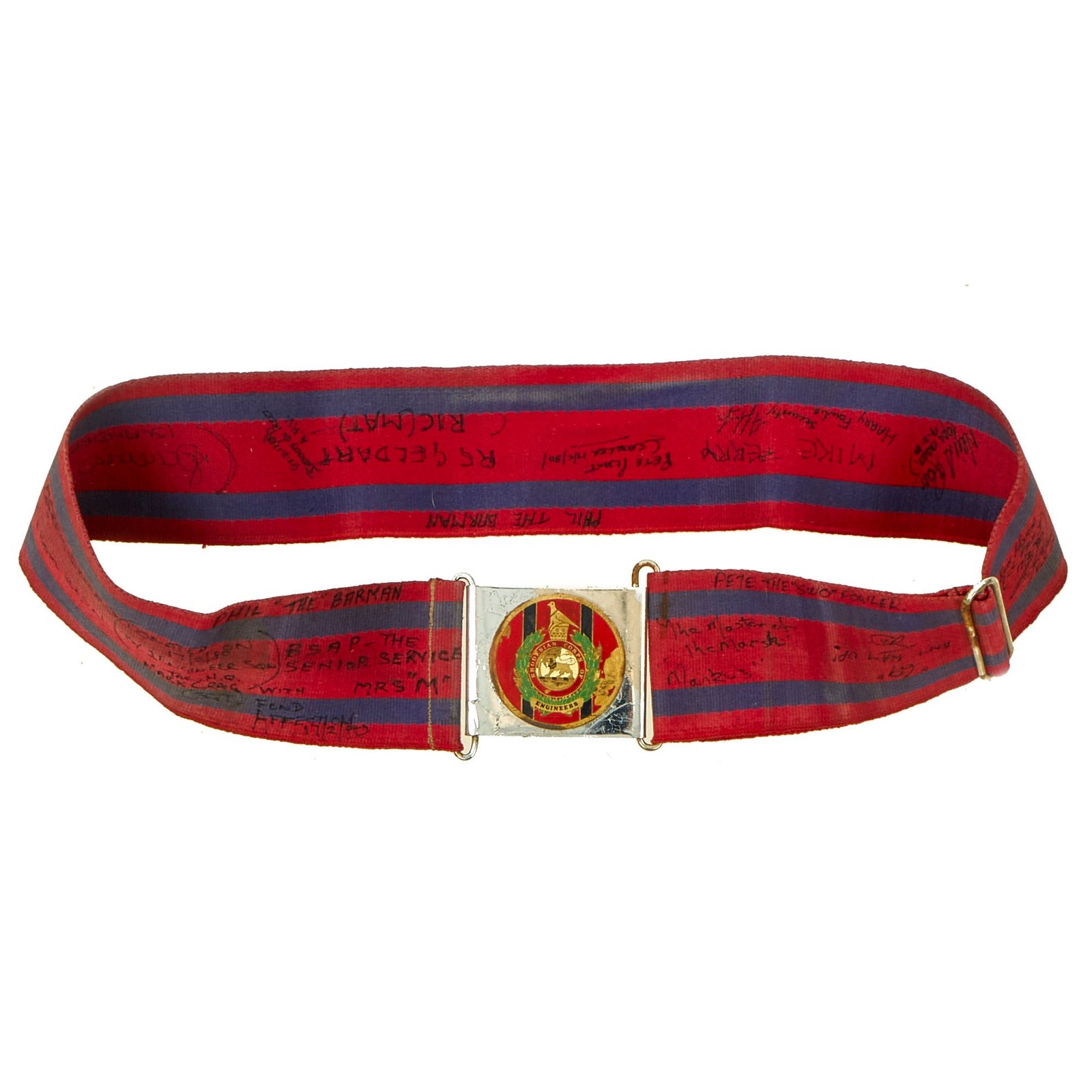 Buy Original Southern African Rhodesian Corps of Engineers Veterans Signed Stable Belt With Buckle | Original Firearms Antique For Sale