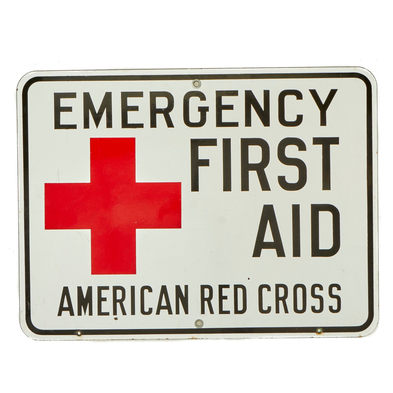 Buy Original U.S. WWII / Post War Era “Emergency First Aid Red Cross” Enamel Porcelain Sign - 24” x 18” | Original Firearms Antique For Sale