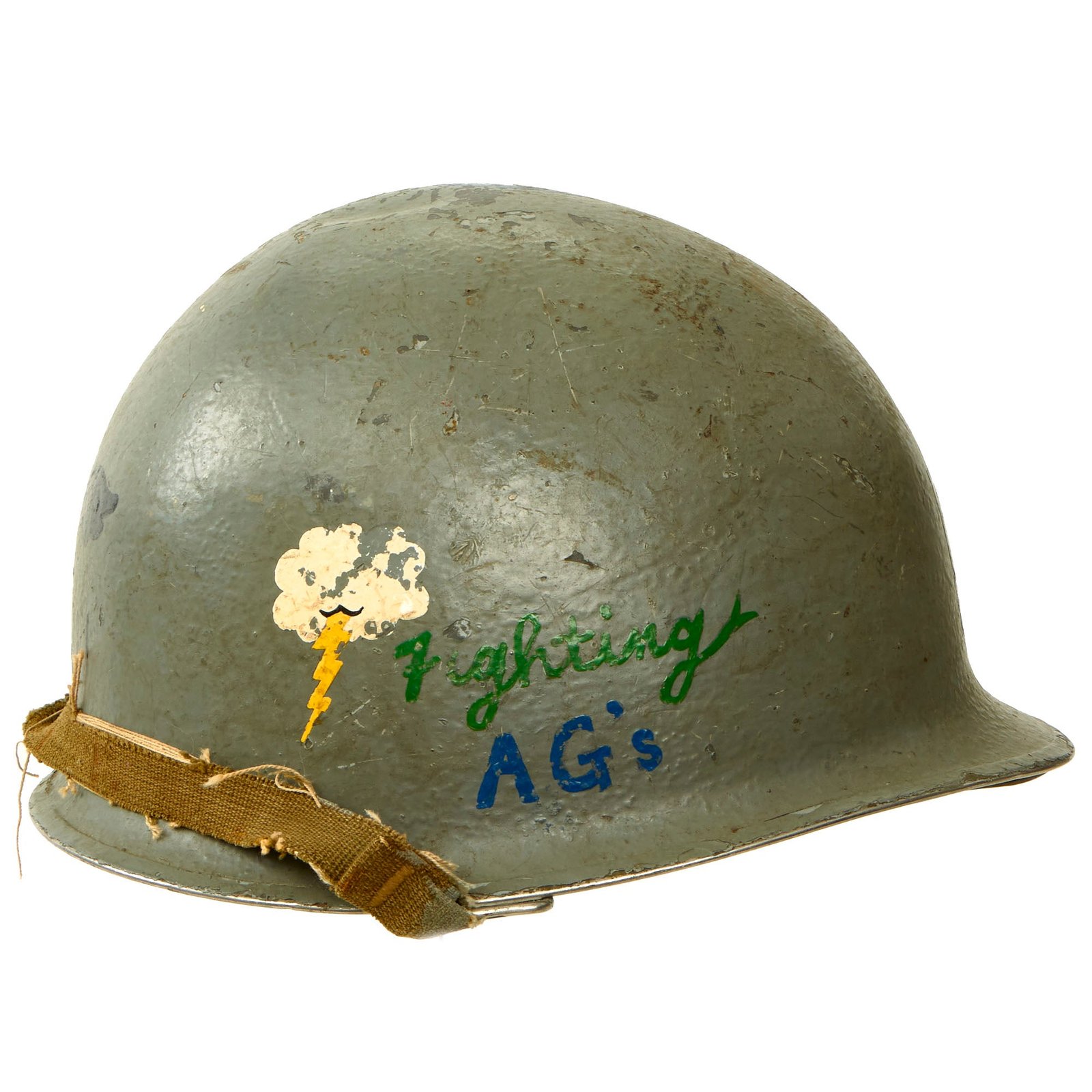 Buy Original U.S. WWII Named US Navy Aerographer’s Mate “Weather Gussers” Painted Front Seam Swivel Bale Schlueter M1 Helmet with Inland/Firestone Liner - AG2 Iannucci | Original Firearms Antique For Sale